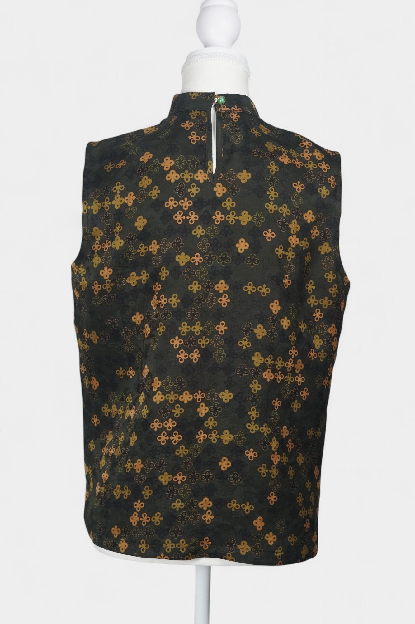 Gambiered Guangdong Gauze Silk Sleeveless Top | Geometric Jacquard