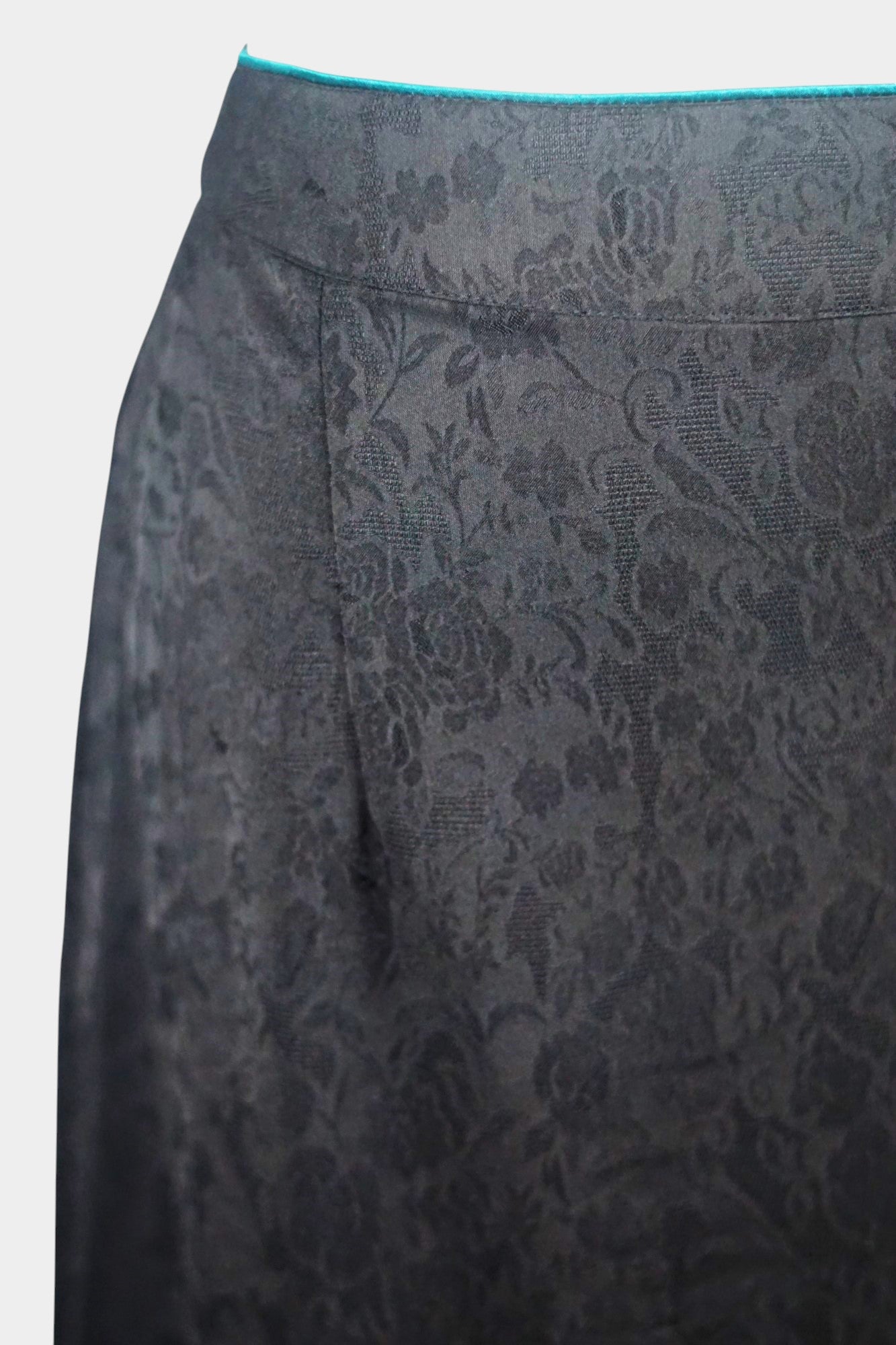 Mulberry Silk Maxi Skirt | Floral Jacquard with Green Knot