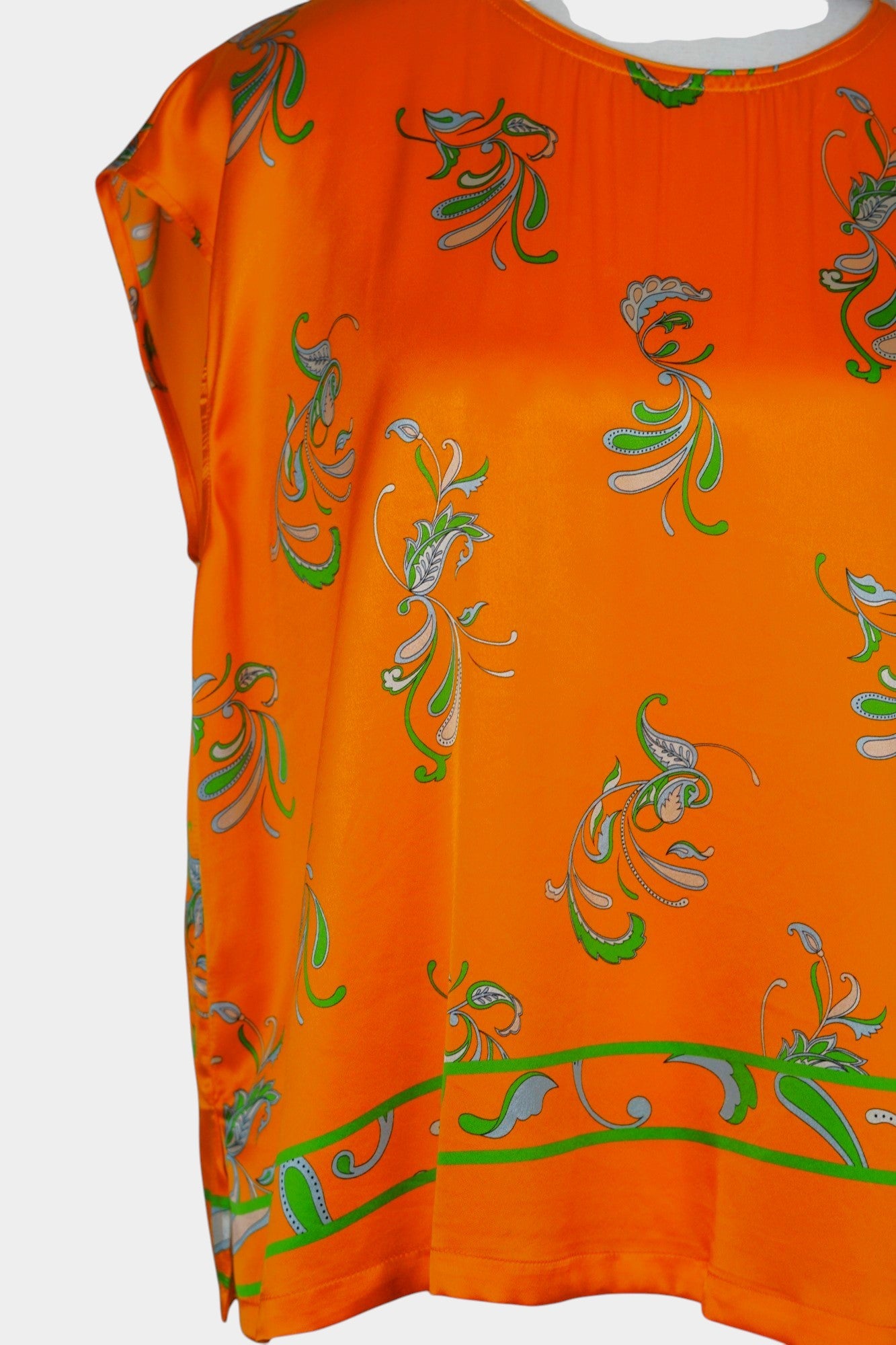 Handmade Mulberry Silk Blouse | Orange & Green Floral