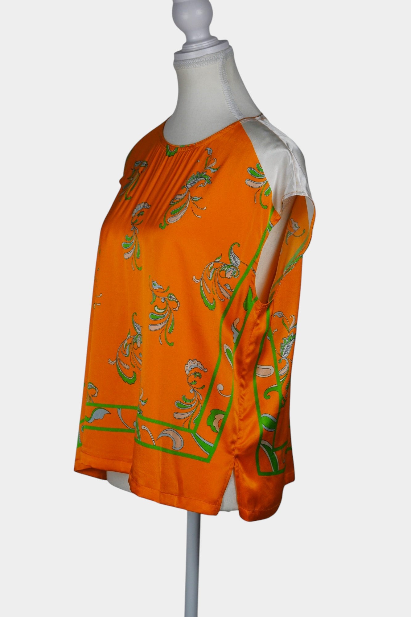 Handmade Mulberry Silk Blouse | Orange & Green Floral