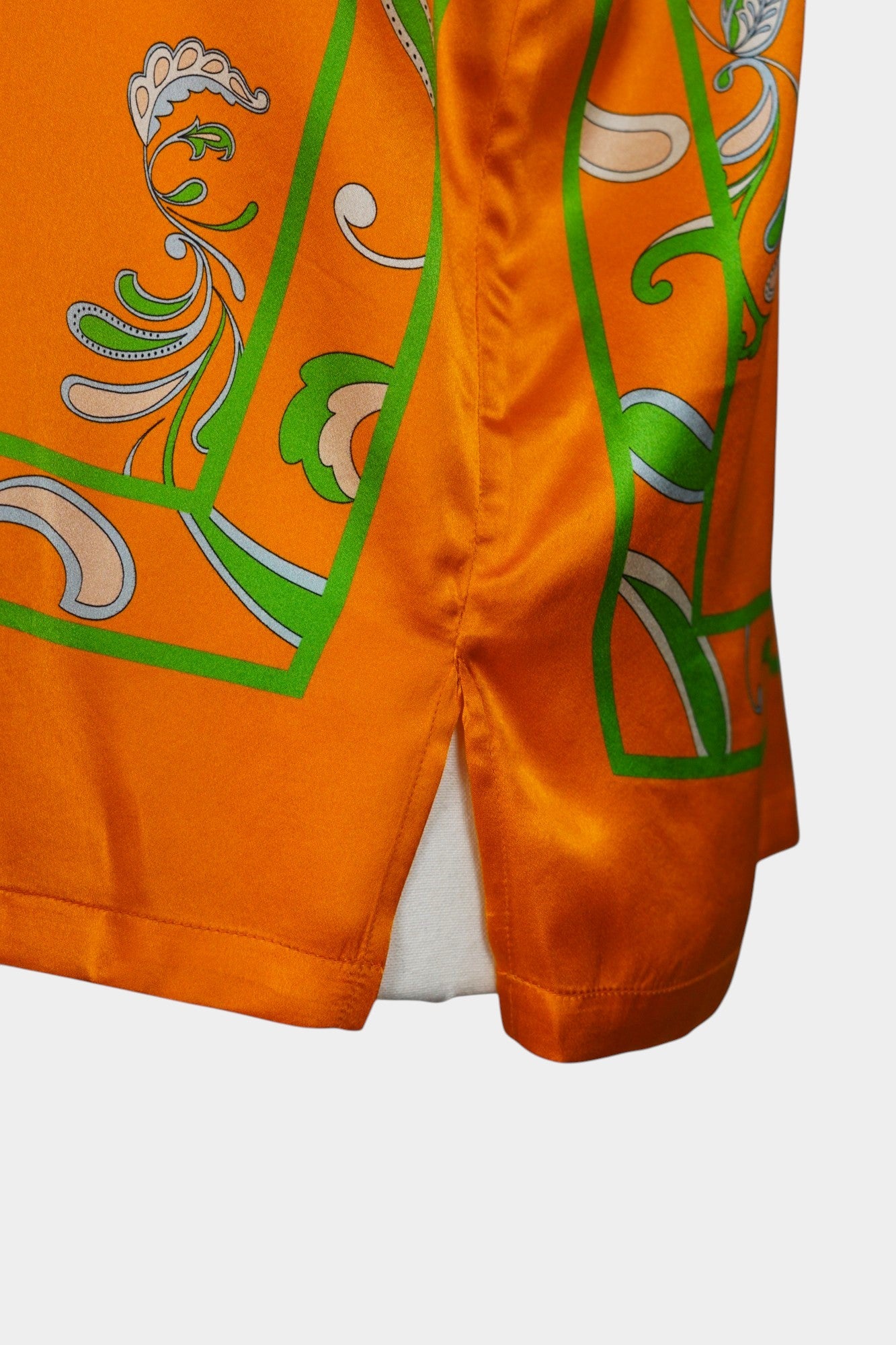 Handmade Mulberry Silk Blouse | Orange & Green Floral