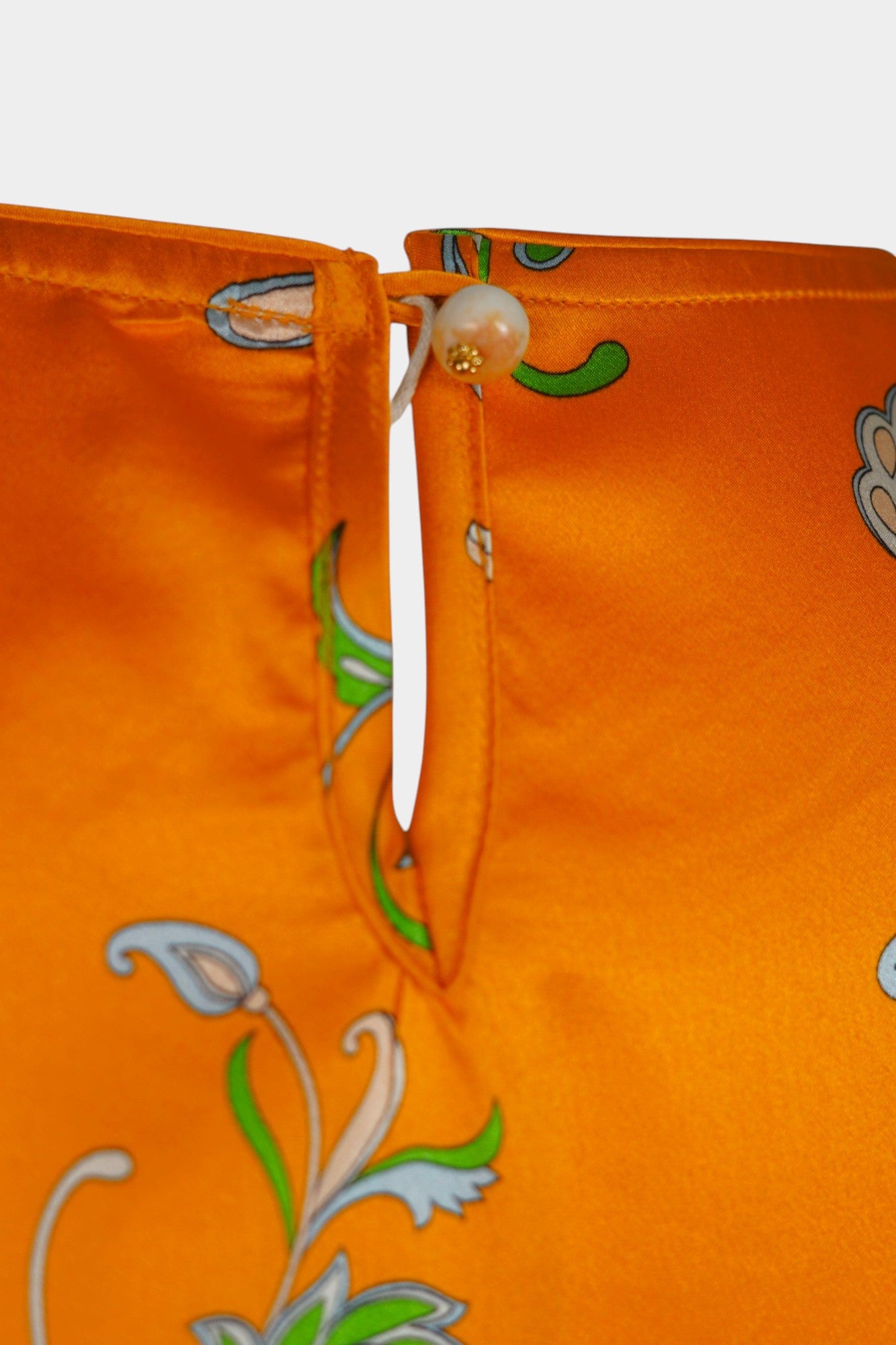 Handmade Mulberry Silk Blouse | Orange & Green Floral