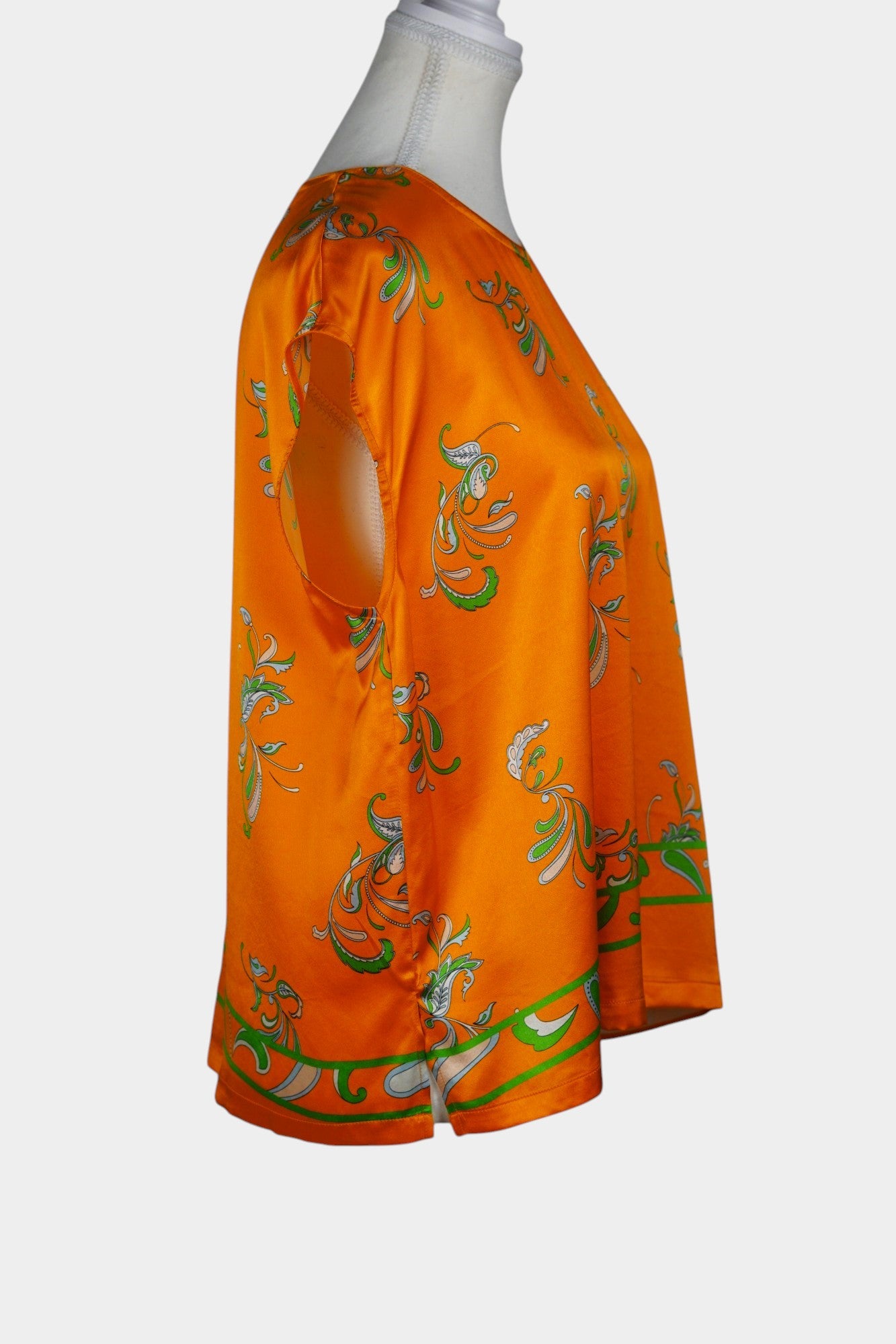 Handmade Mulberry Silk Blouse | Orange & Green Floral