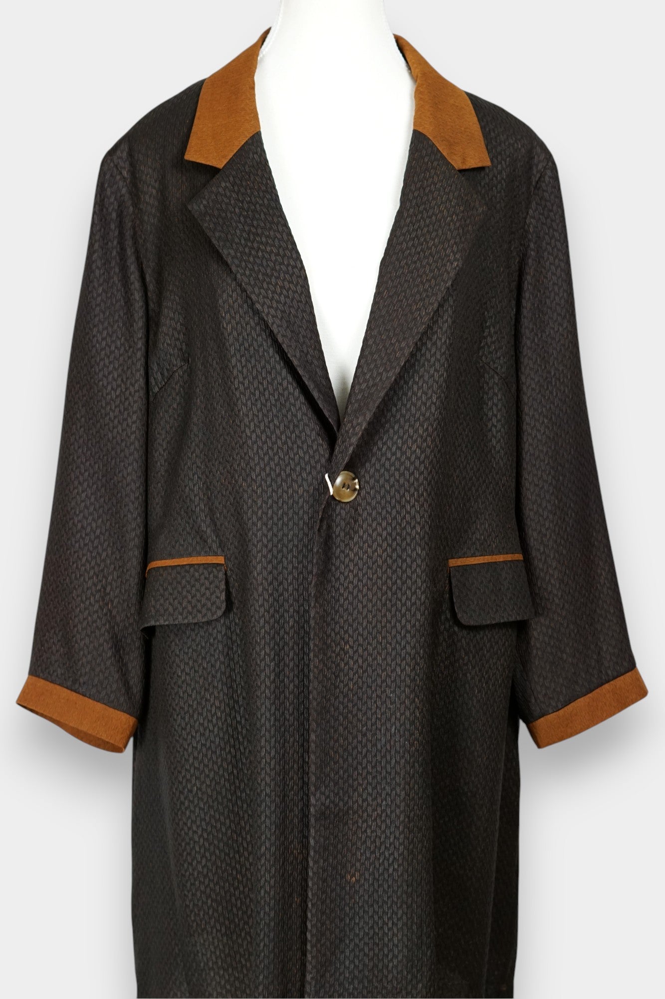 Dark Brown Gambiered Guangdong Gauze Silk Coat