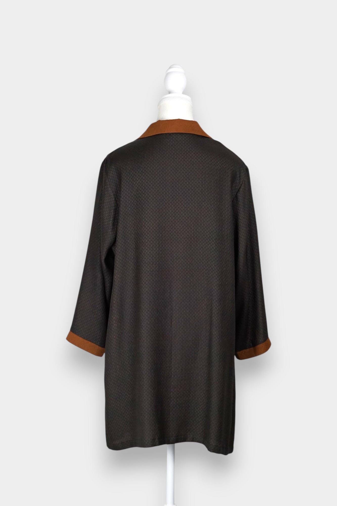 Dark Brown Gambiered Guangdong Gauze Silk Coat