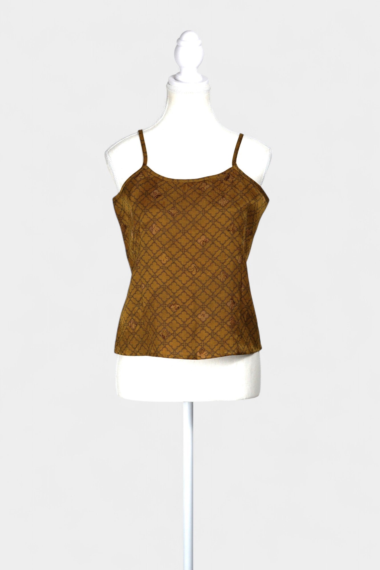Gambiered Gauze Silk Blazer & Camisole Set | Gold Geometric Print
