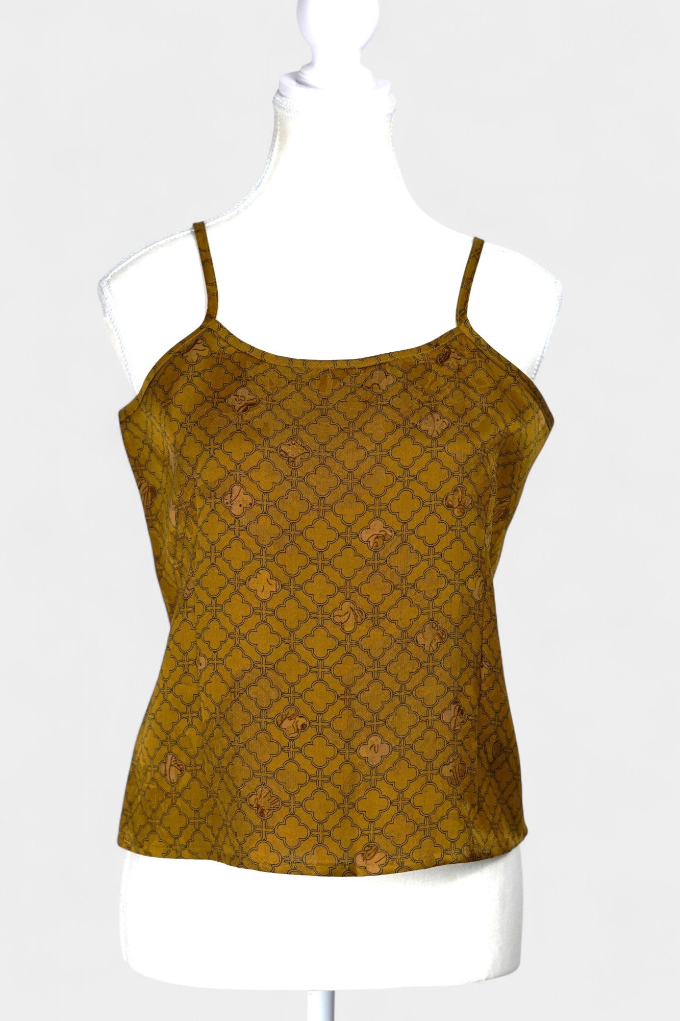 Gambiered Gauze Silk Blazer & Camisole Set | Gold Geometric Print