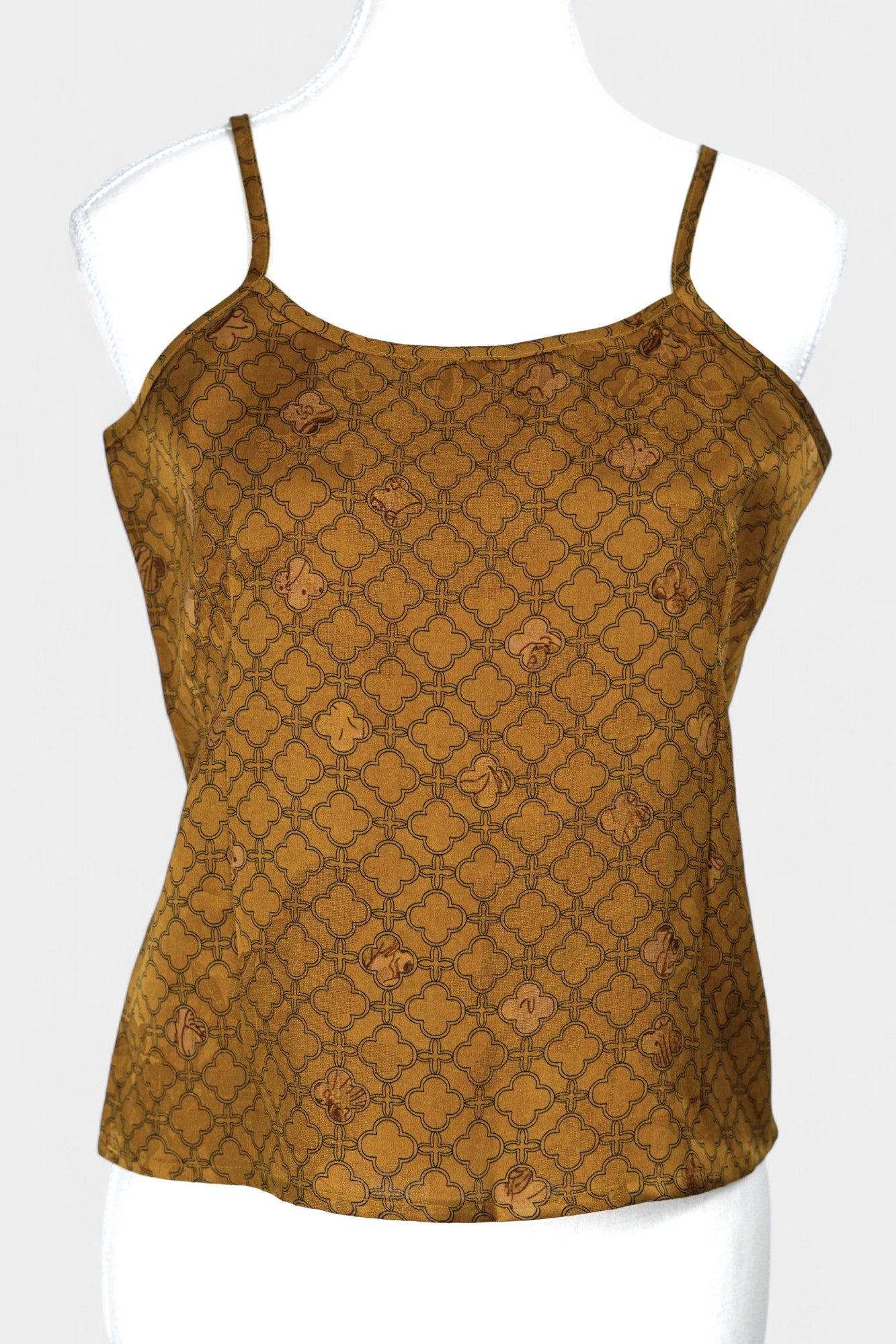 Gambiered Gauze Silk Blazer & Camisole Set | Gold Geometric Print