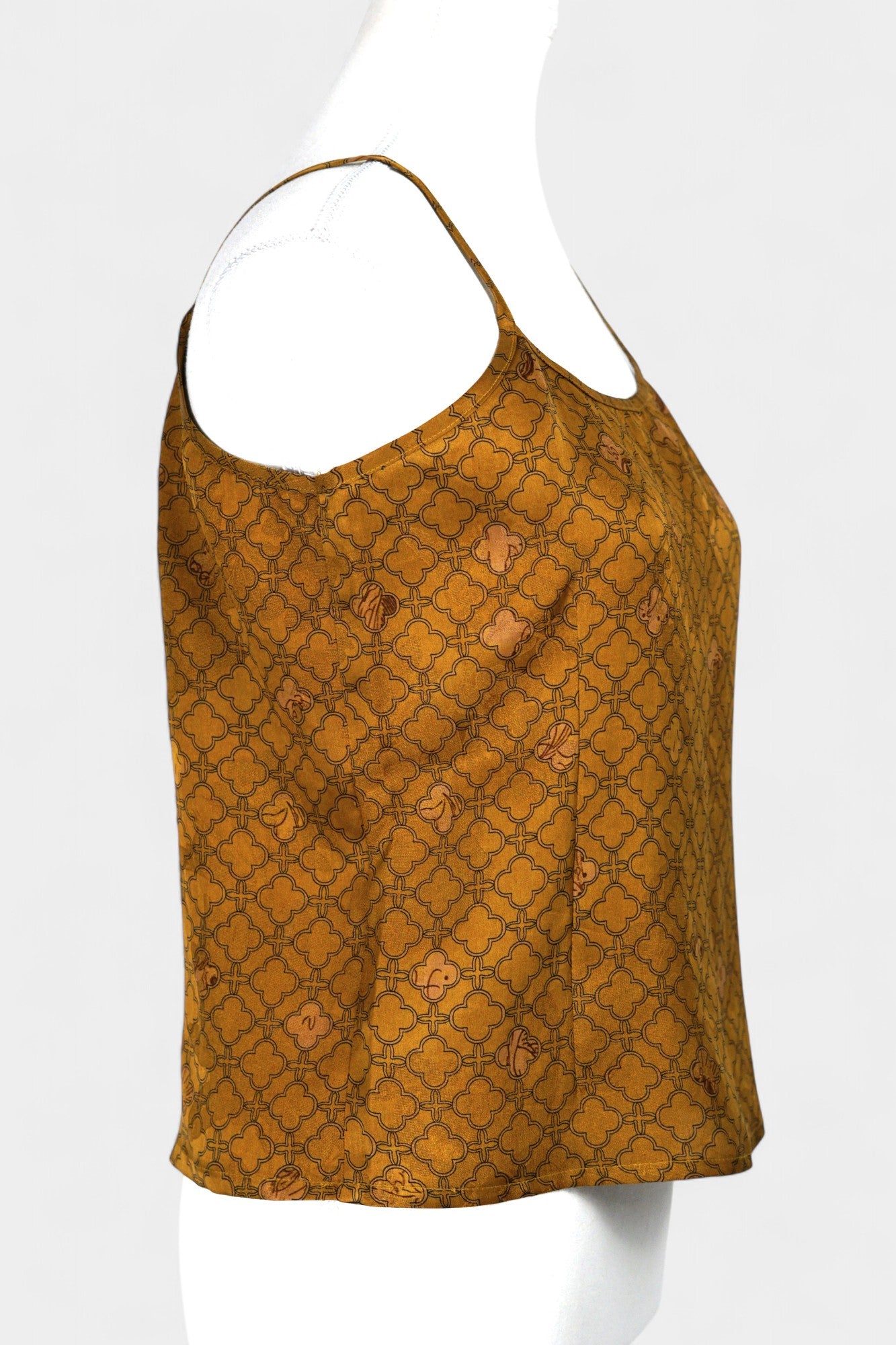 Gambiered Gauze Silk Blazer & Camisole Set | Gold Geometric Print