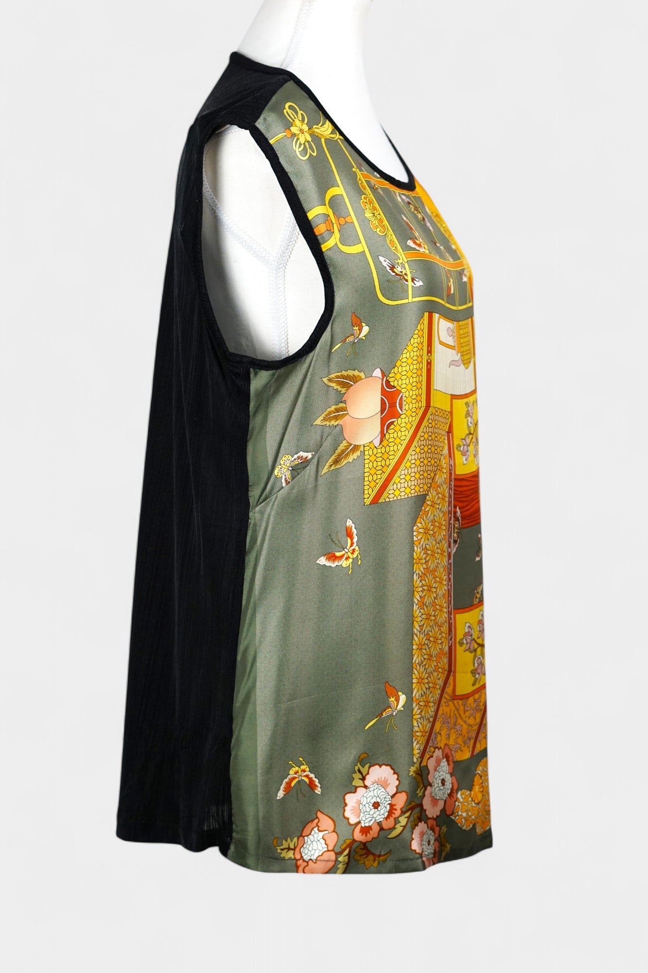 Handmade Mulberry Silk Sleeveless Top | Abstract Art Print