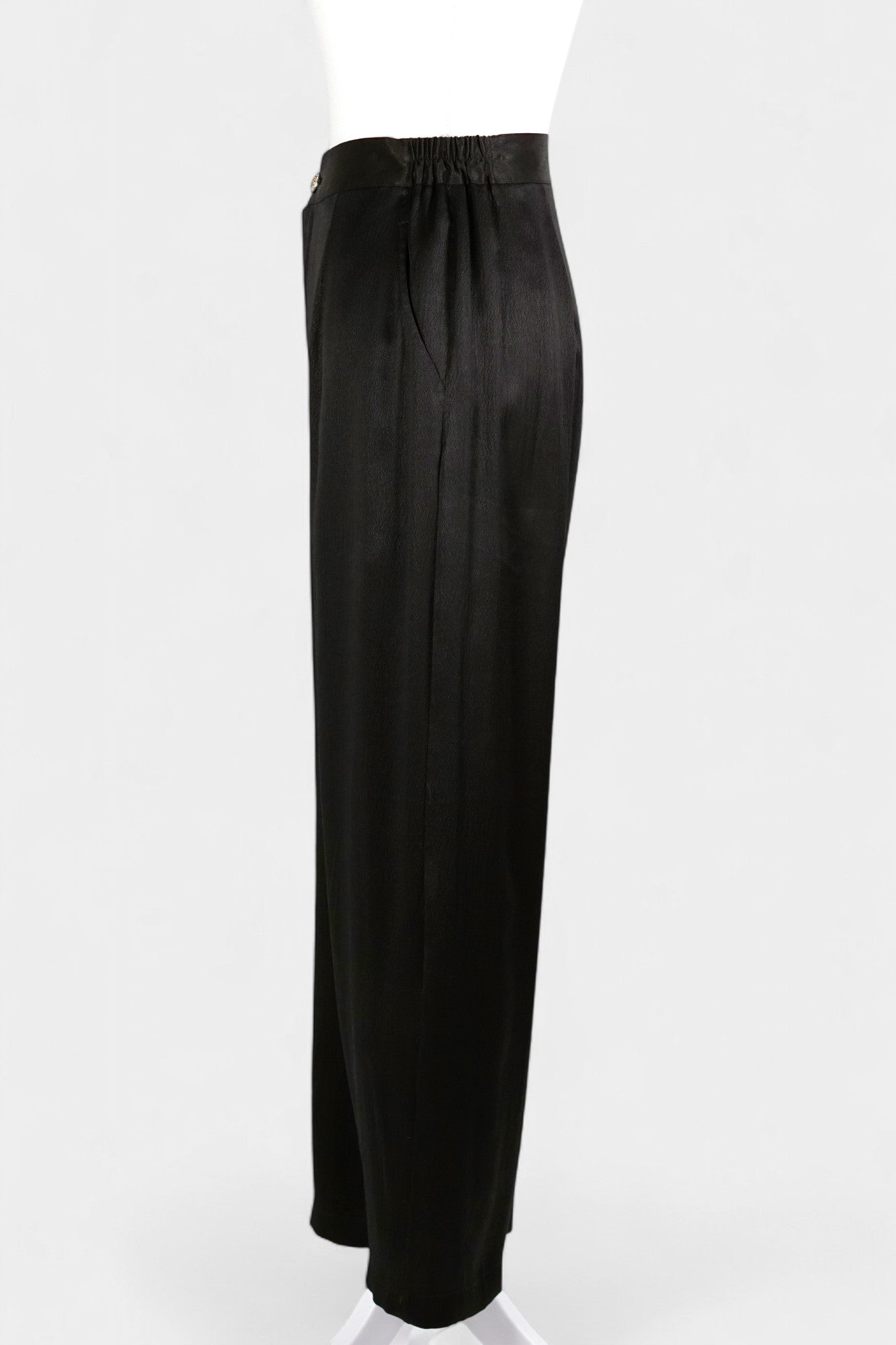 Handcrafted Gambiered Guangdong Gauze Heavy Mulberry Silk Black Long Trousers