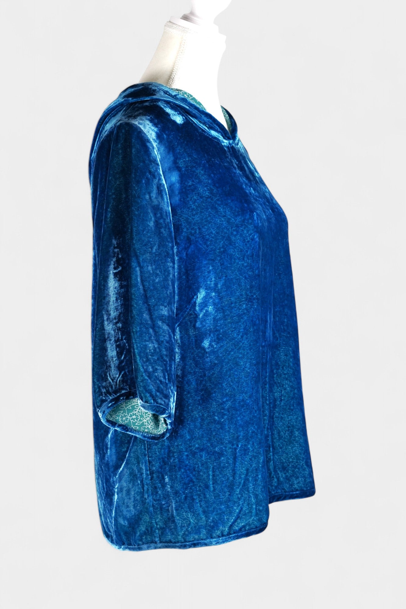 Blue Mulberry Silk Velvet Hooded Set
