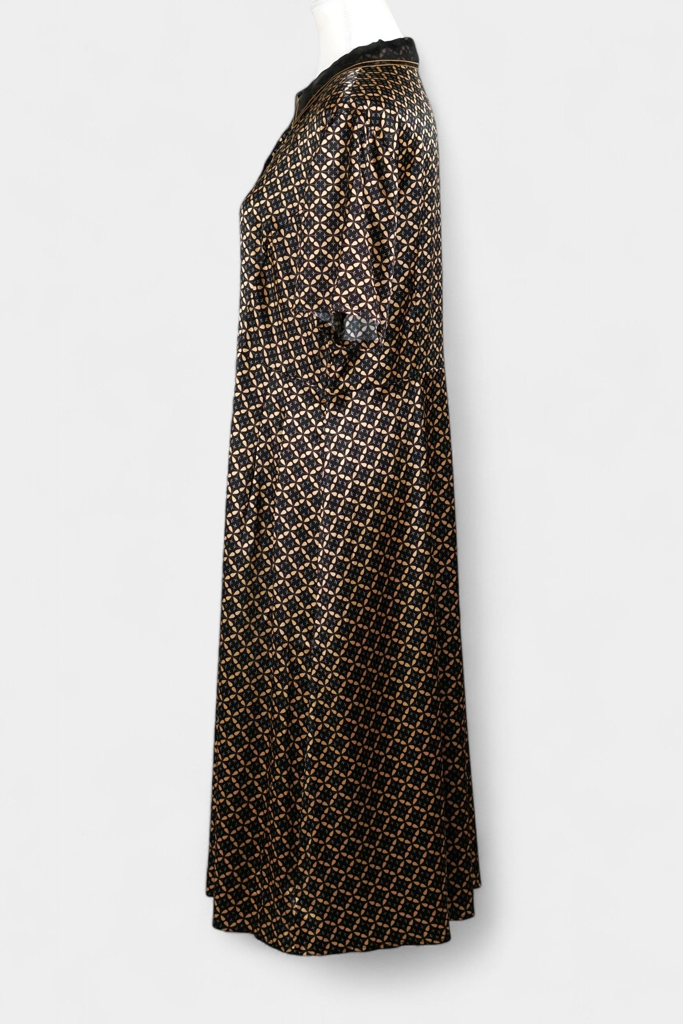 Mulberry Silk Dress | Black & Gold Geometric Print