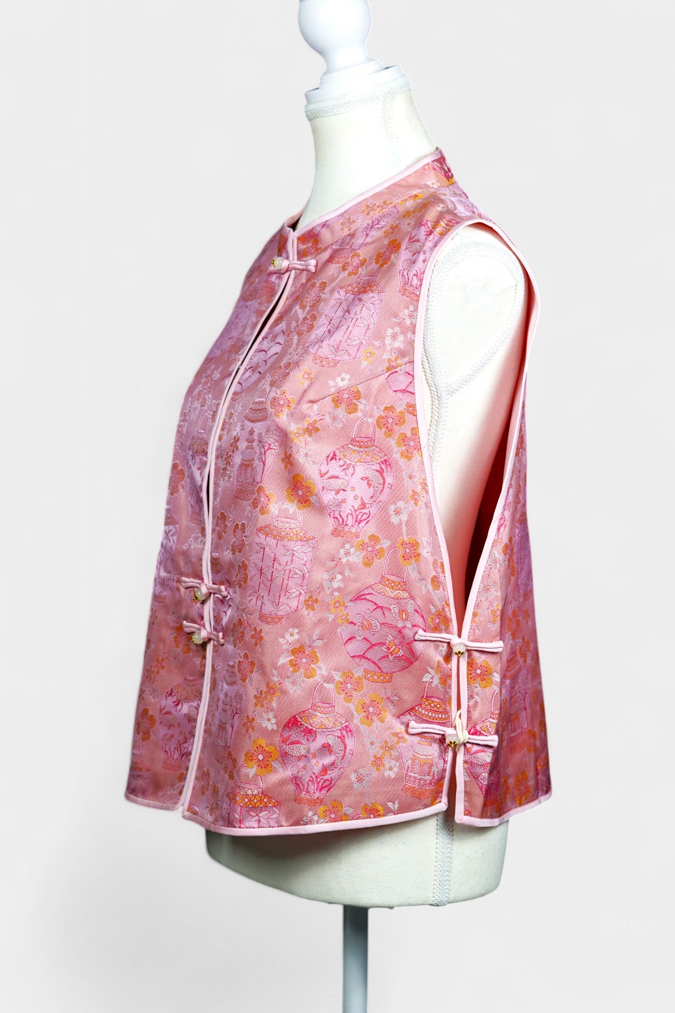 Handcrafted Song Dynasty Brocade Silk Vest | Floral Pattern