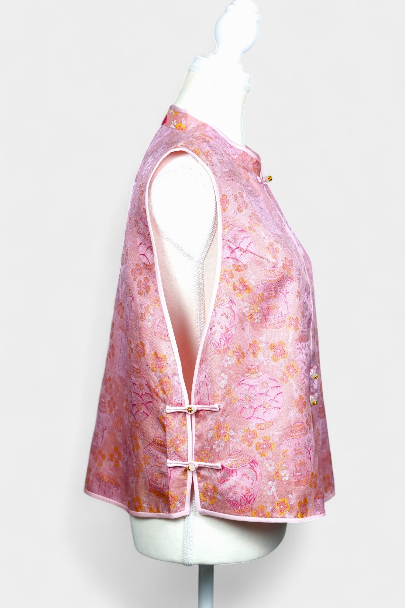 Handcrafted Song Dynasty Brocade Silk Vest | Floral Pattern