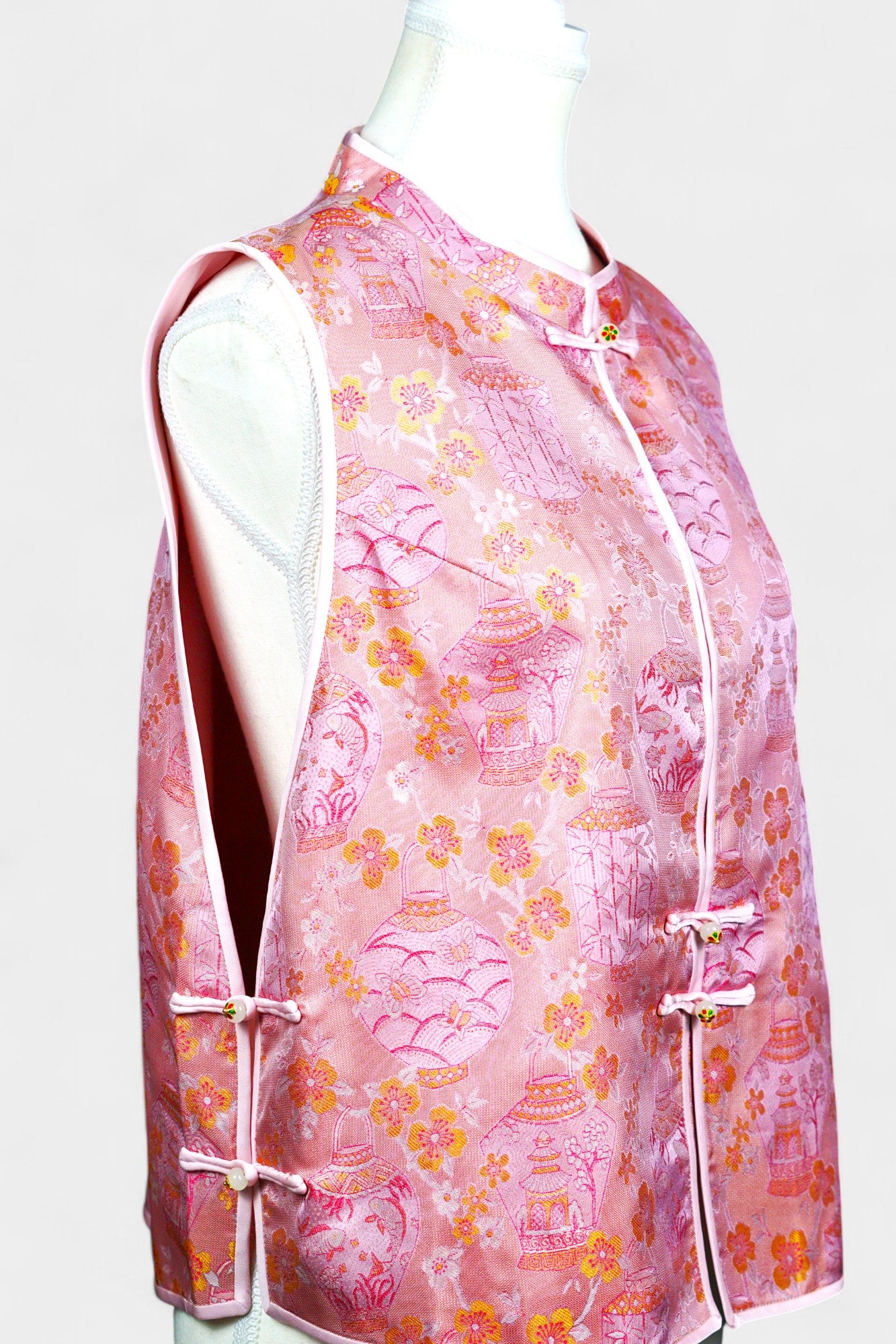 Handcrafted Song Dynasty Brocade Silk Vest | Floral Pattern