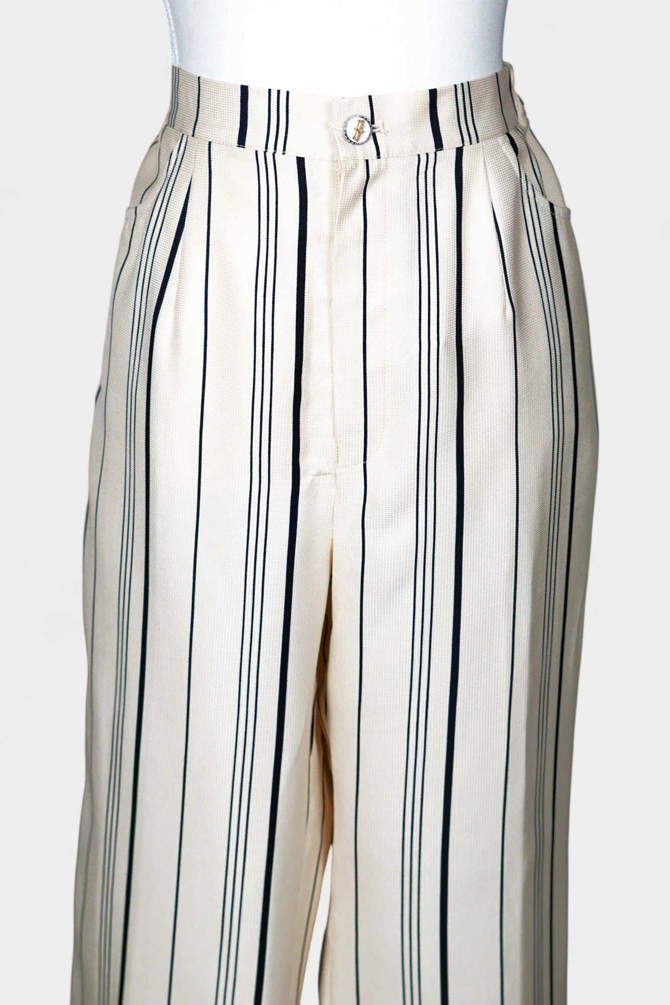 Handcrafted Mulberry Silk Striped Trousers | Cream & Black