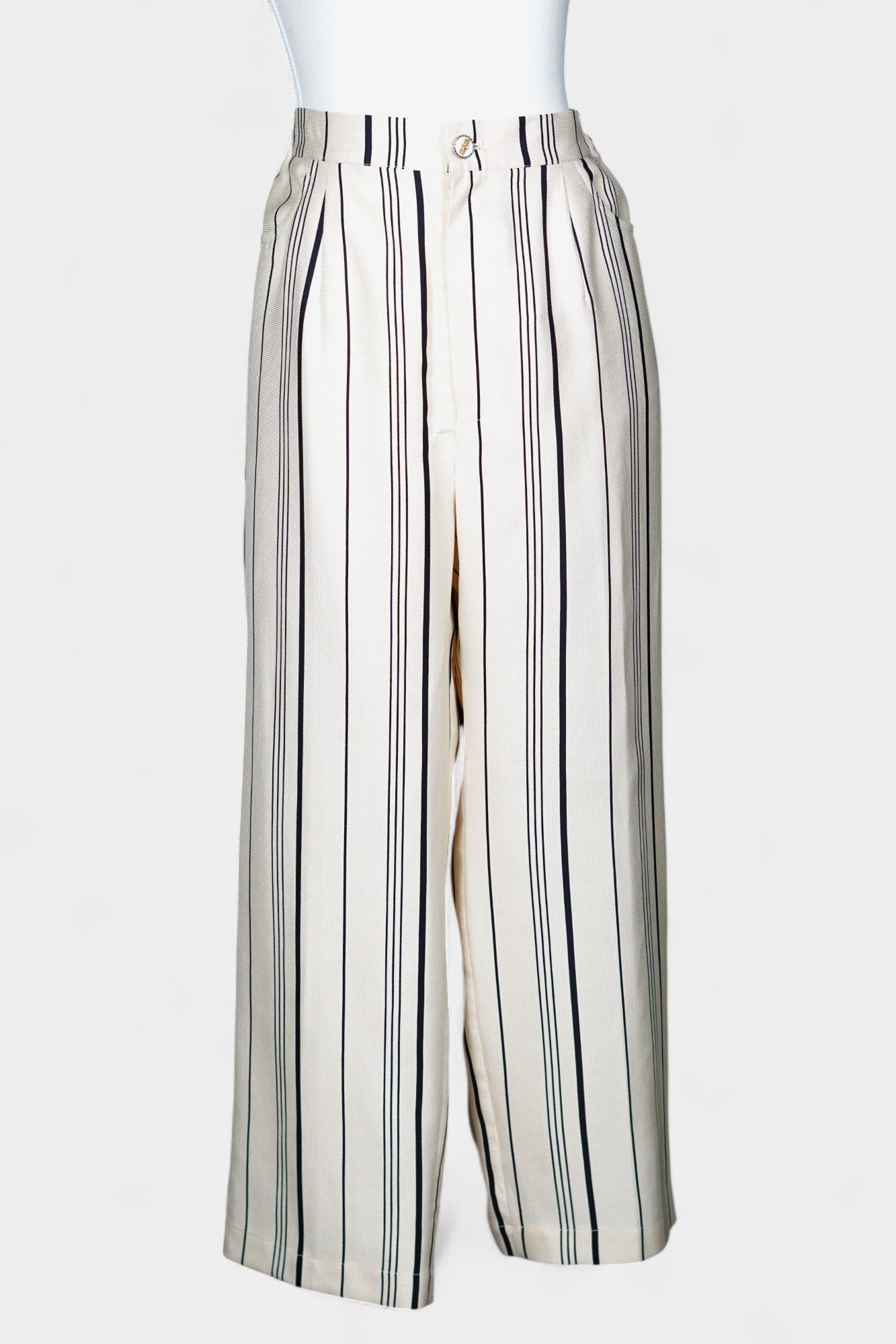 Handcrafted Mulberry Silk Striped Trousers | Cream & Black