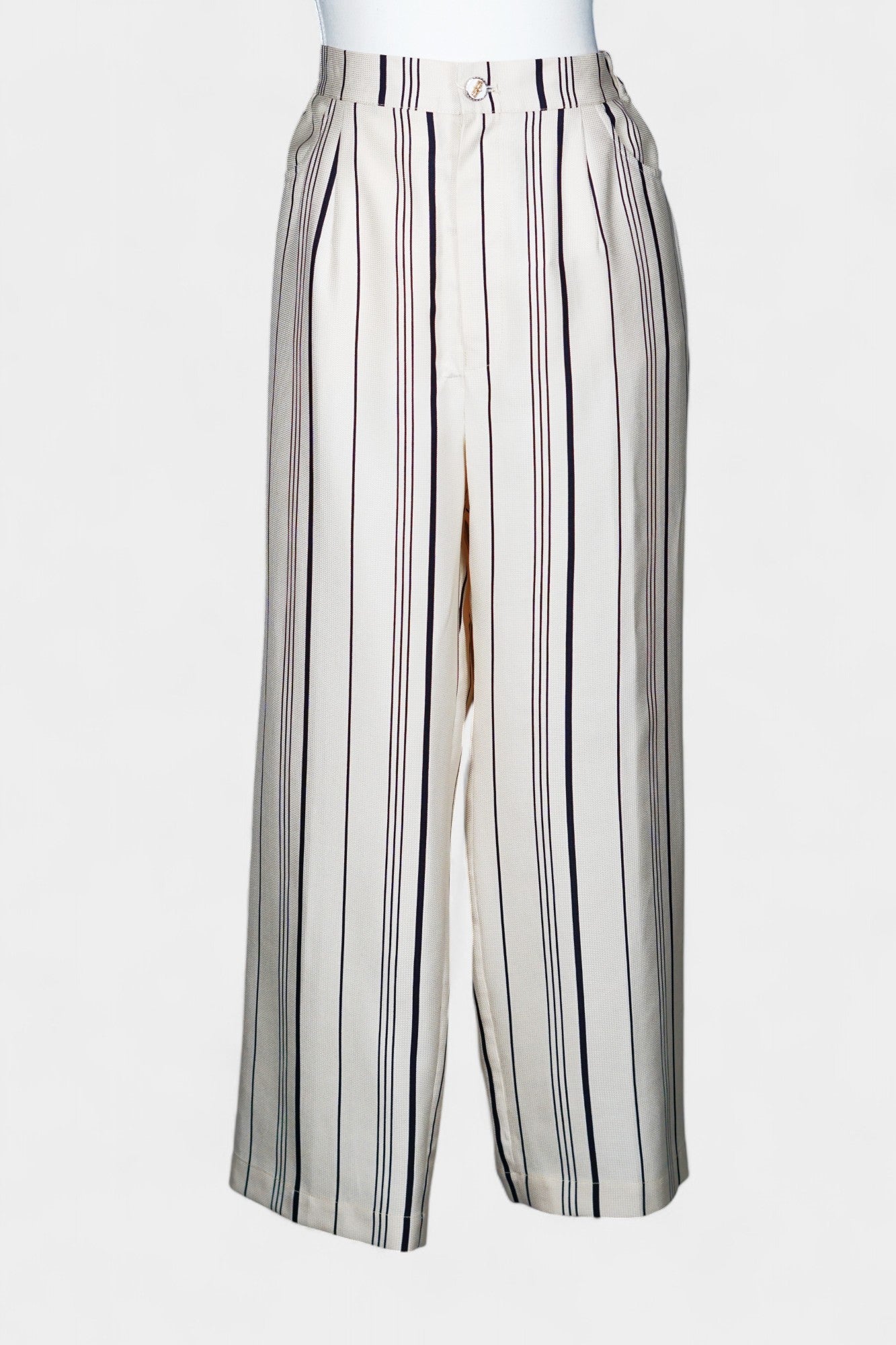 Handcrafted Mulberry Silk Striped Trousers | Cream & Black