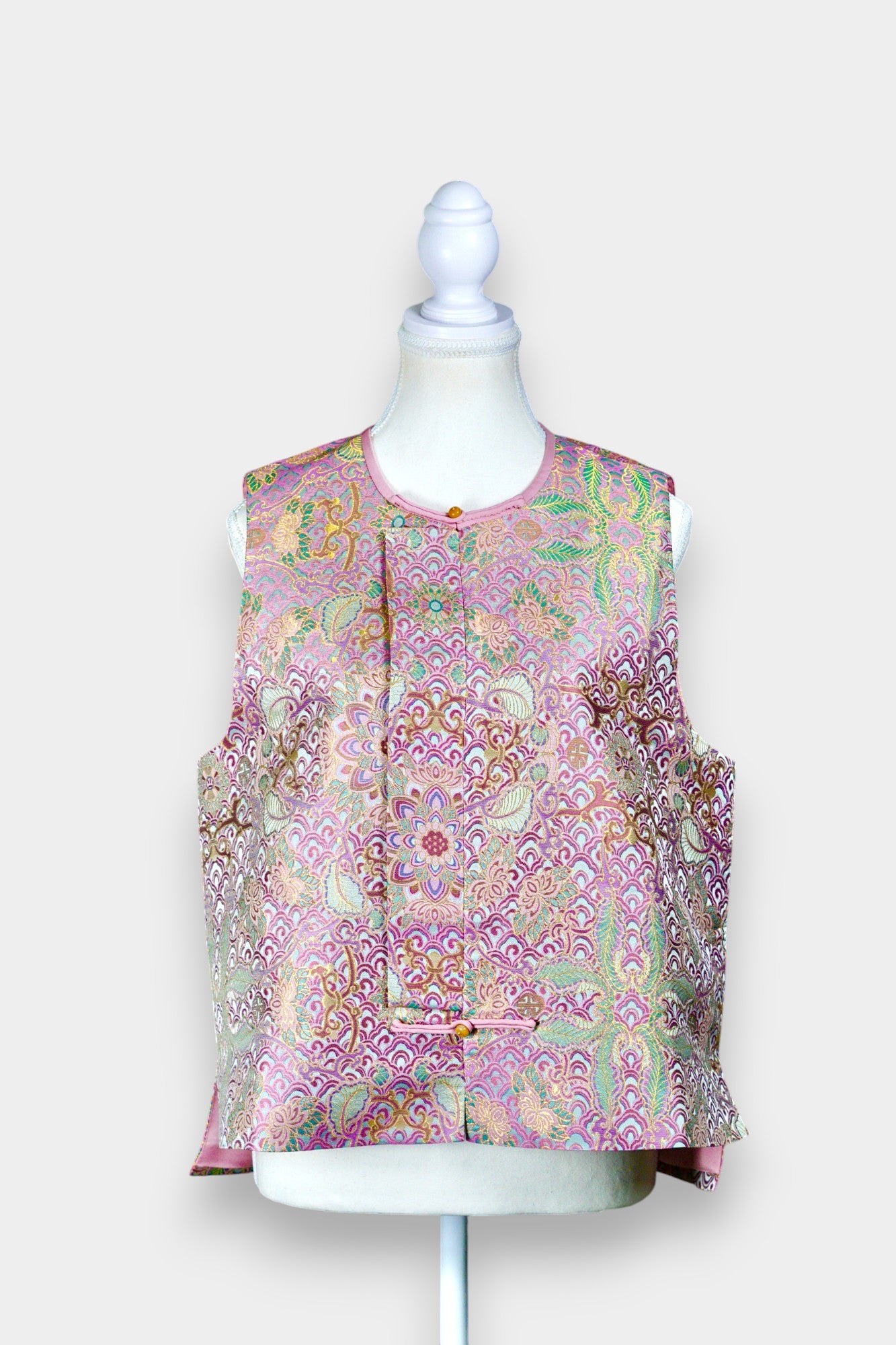 Traditional Song Dynasty Brocade Silk Vest | Woven Crane & Floral Waistcoat
