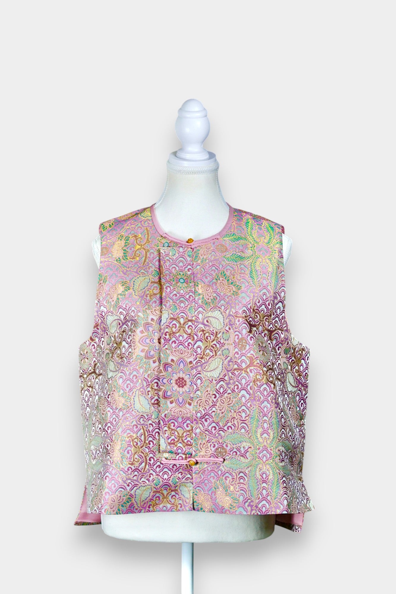 Traditional Song Dynasty Brocade Silk Vest | Woven Crane & Floral Waistcoat