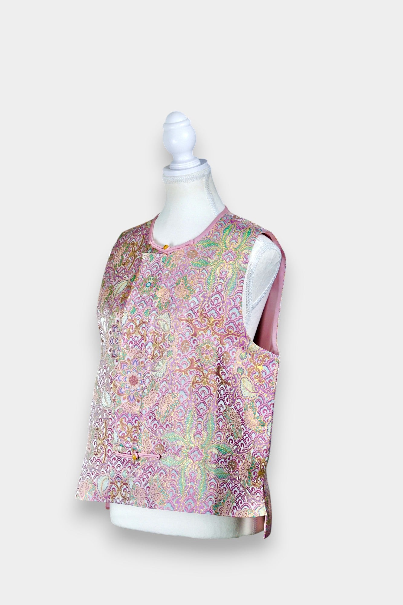 Traditional Song Dynasty Brocade Silk Vest | Woven Crane & Floral Waistcoat