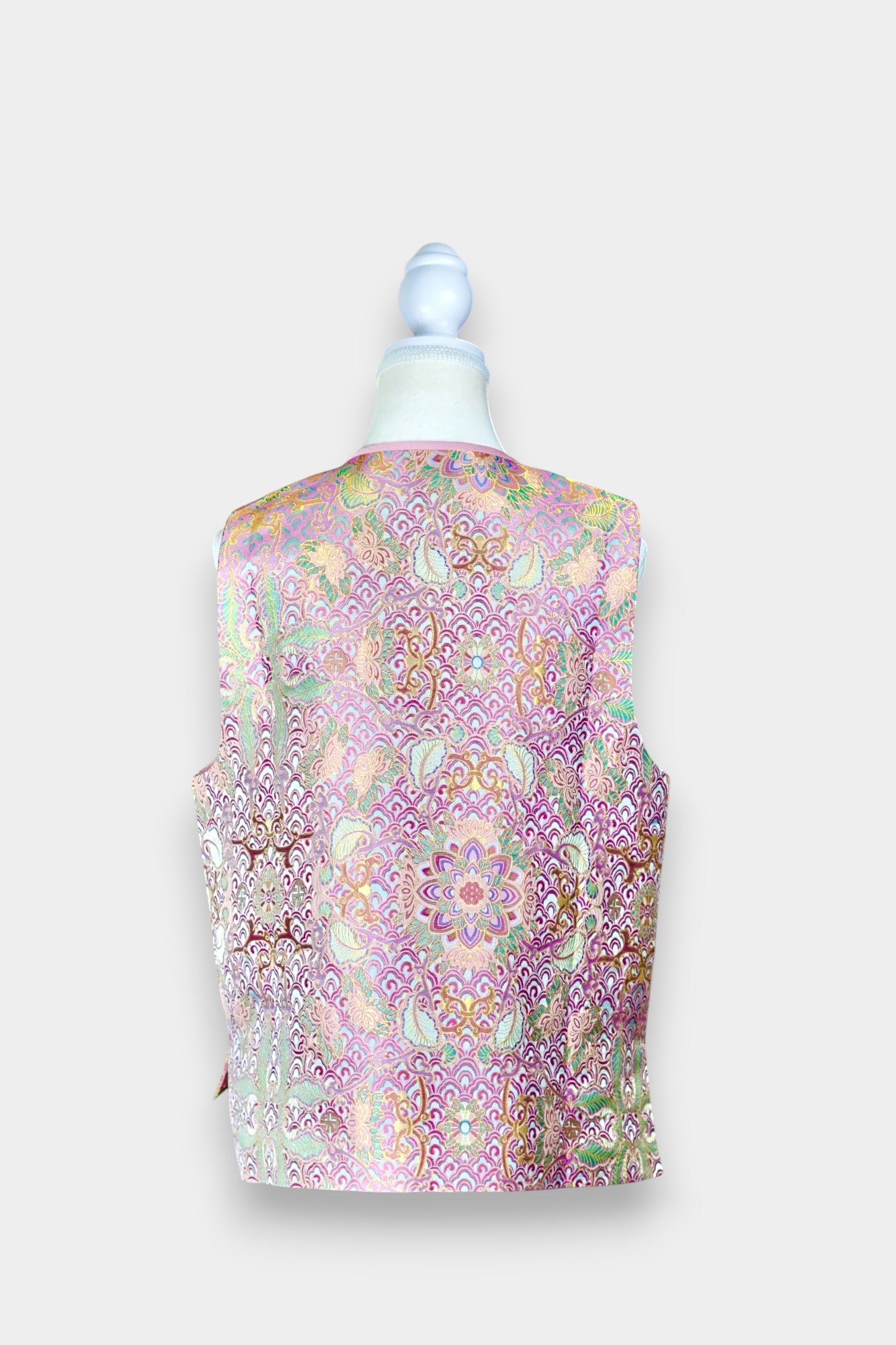 Traditional Song Dynasty Brocade Silk Vest | Woven Crane & Floral Waistcoat
