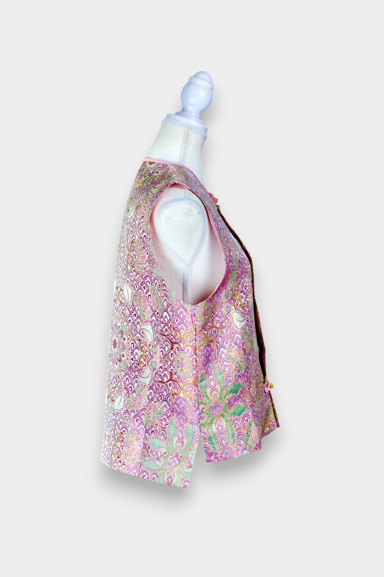 Traditional Song Dynasty Brocade Silk Vest | Woven Crane & Floral Waistcoat