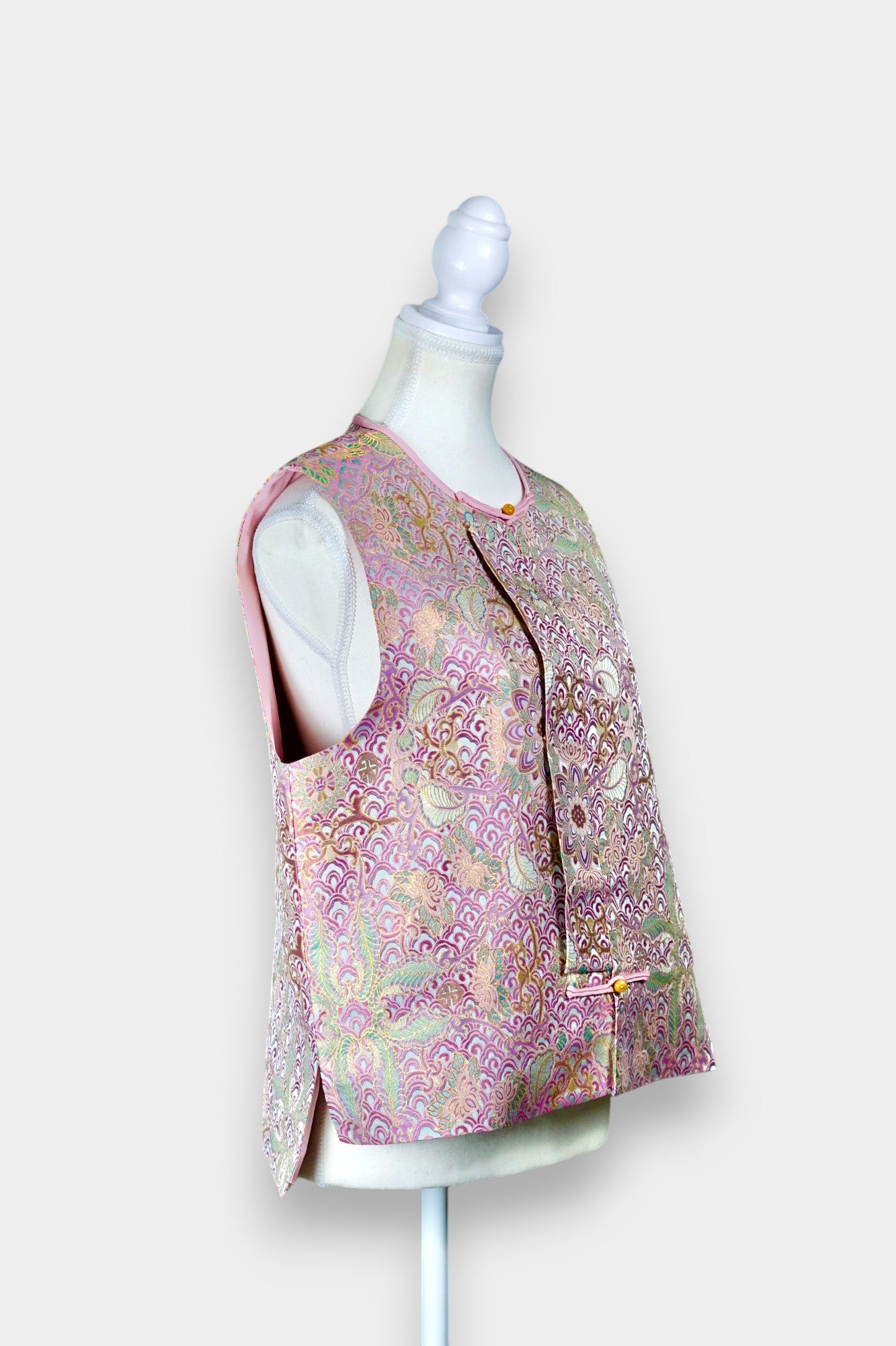 Traditional Song Dynasty Brocade Silk Vest | Woven Crane & Floral Waistcoat