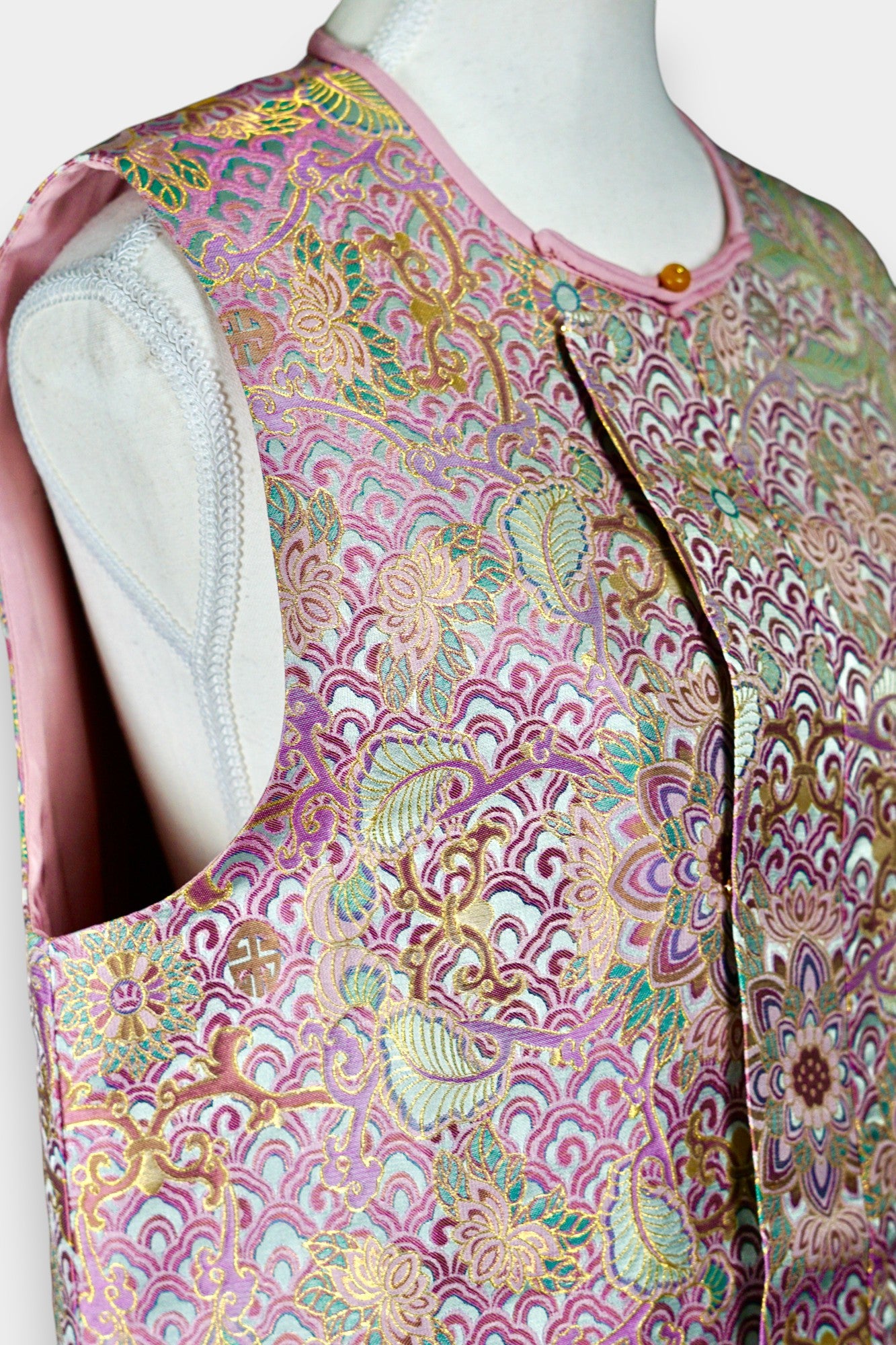 Traditional Song Dynasty Brocade Silk Vest | Woven Crane & Floral Waistcoat