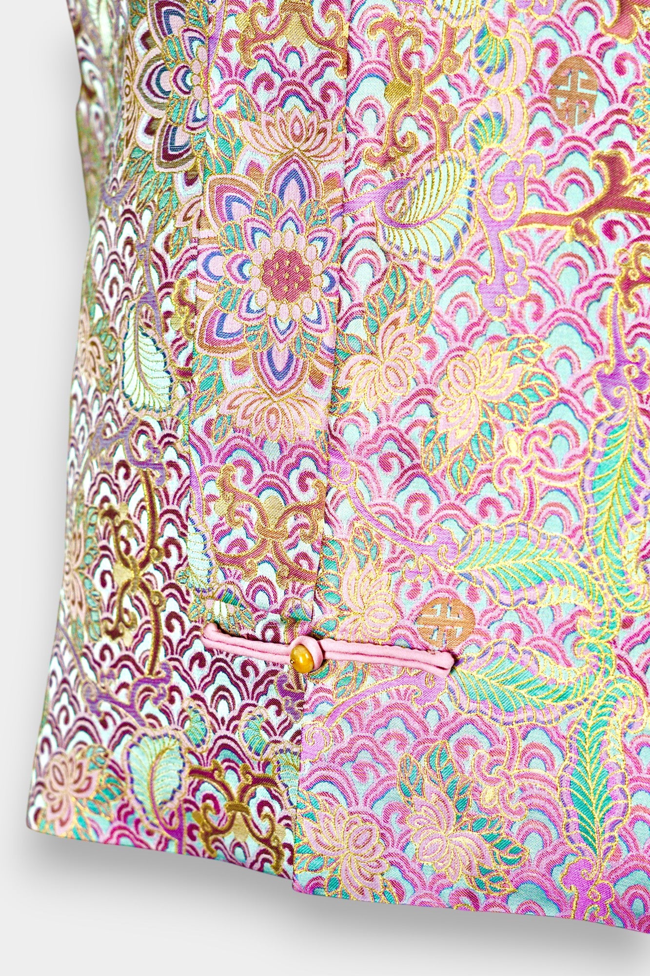 Traditional Song Dynasty Brocade Silk Vest | Woven Crane & Floral Waistcoat