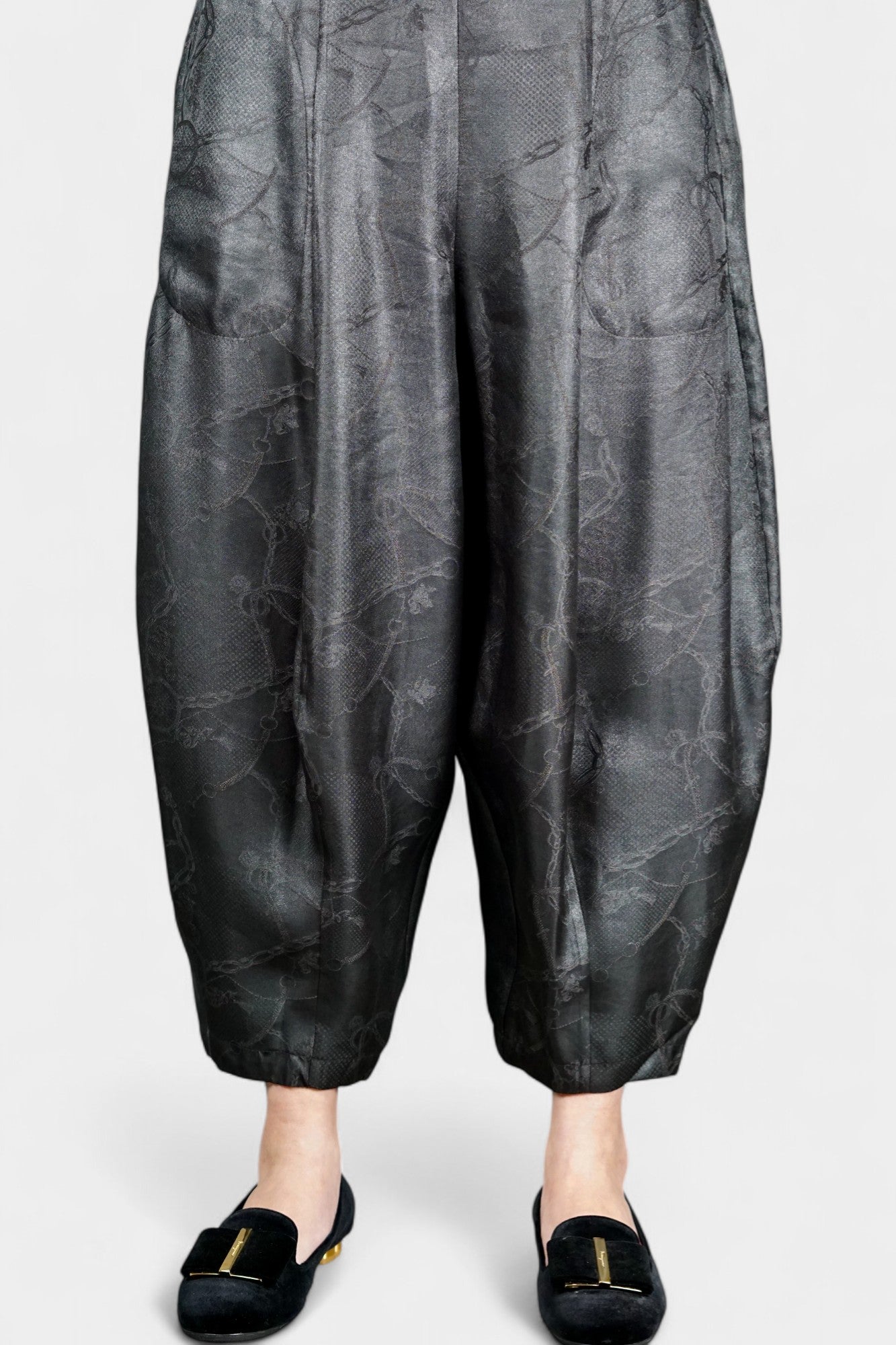 Handcrafted Gambiered Guangdong Gauze Premium Mulberry Silk Black Trousers