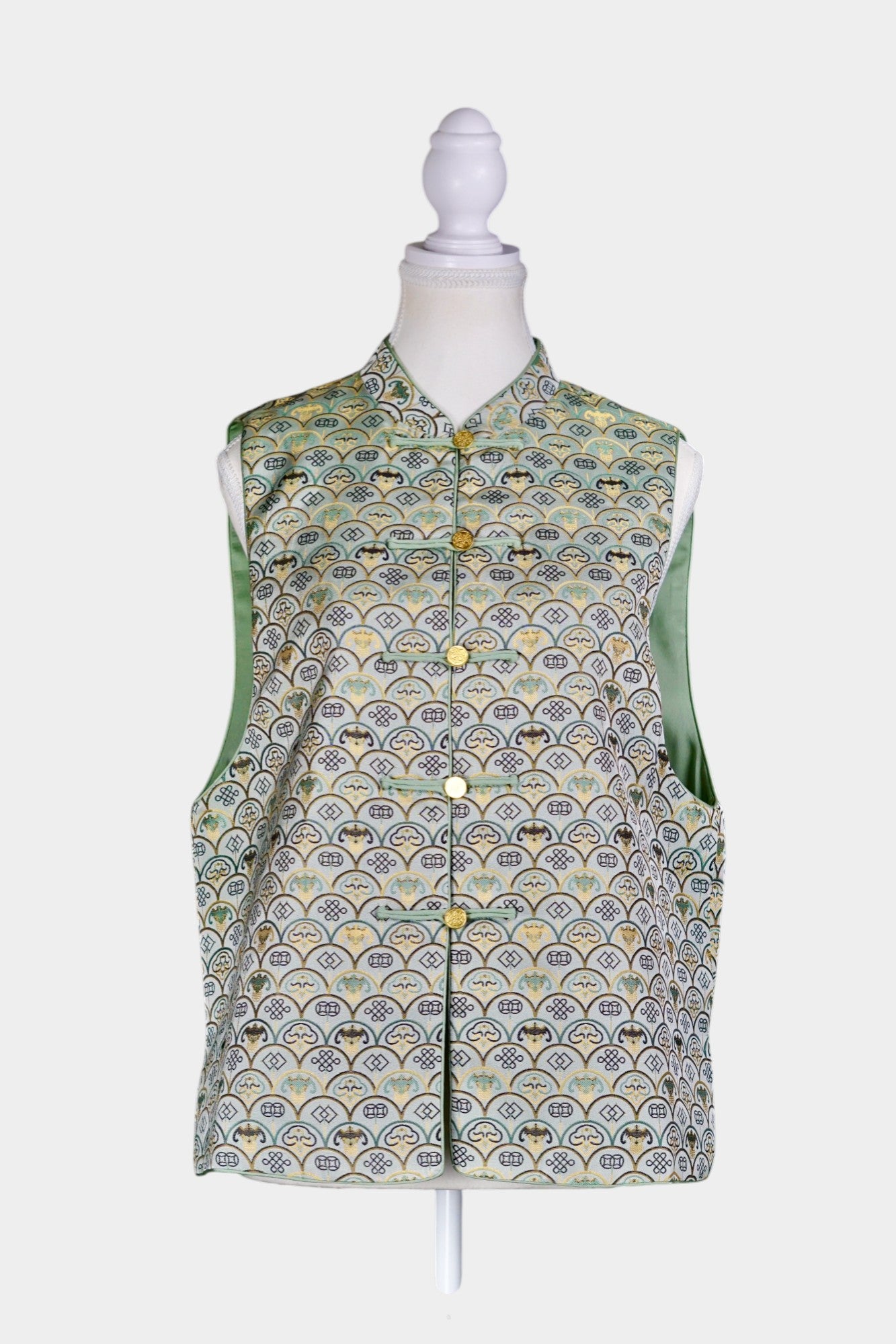Handmade Song Dynasty Brocade Silk Vest | Geometric Floral Pattern