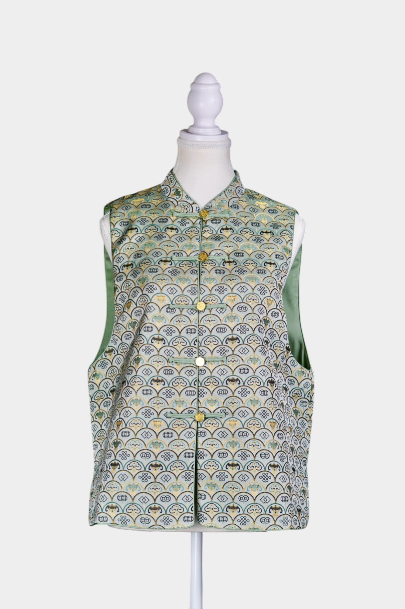 Handmade Song Dynasty Brocade Silk Vest | Geometric Floral Pattern
