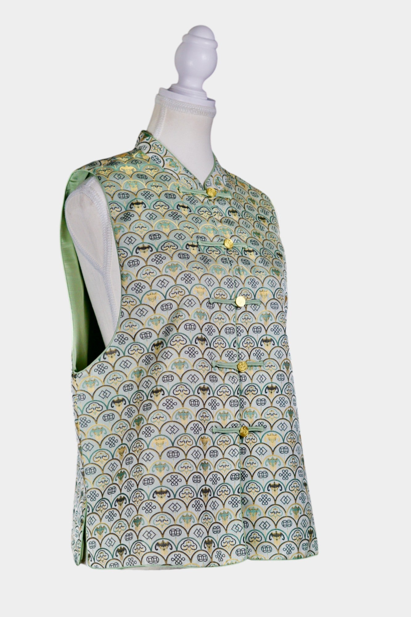 Handmade Song Dynasty Brocade Silk Vest | Geometric Floral Pattern