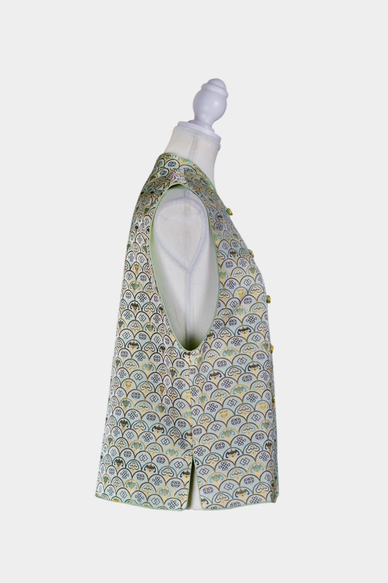 Handmade Song Dynasty Brocade Silk Vest | Geometric Floral Pattern
