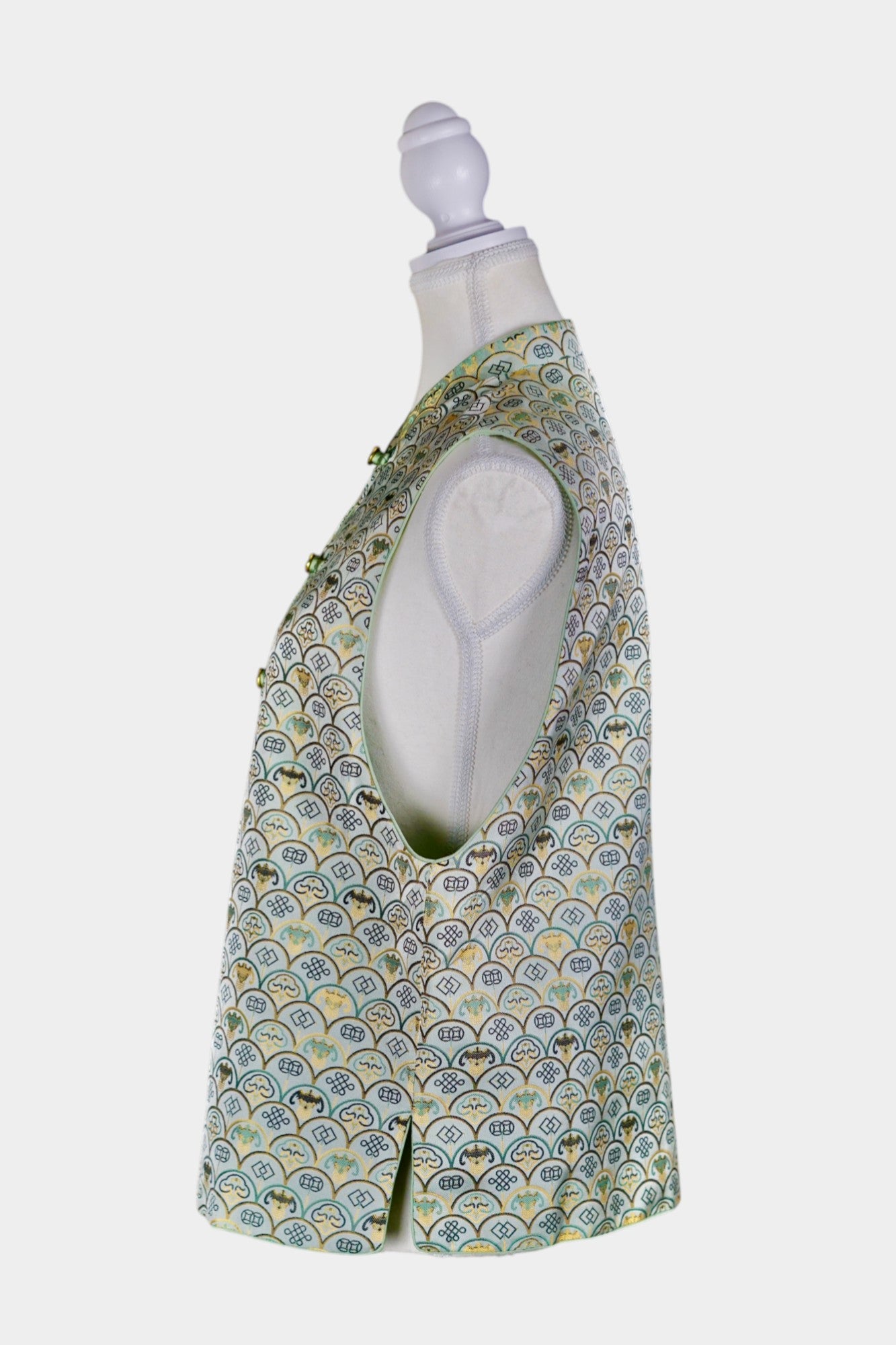 Handmade Song Dynasty Brocade Silk Vest | Geometric Floral Pattern