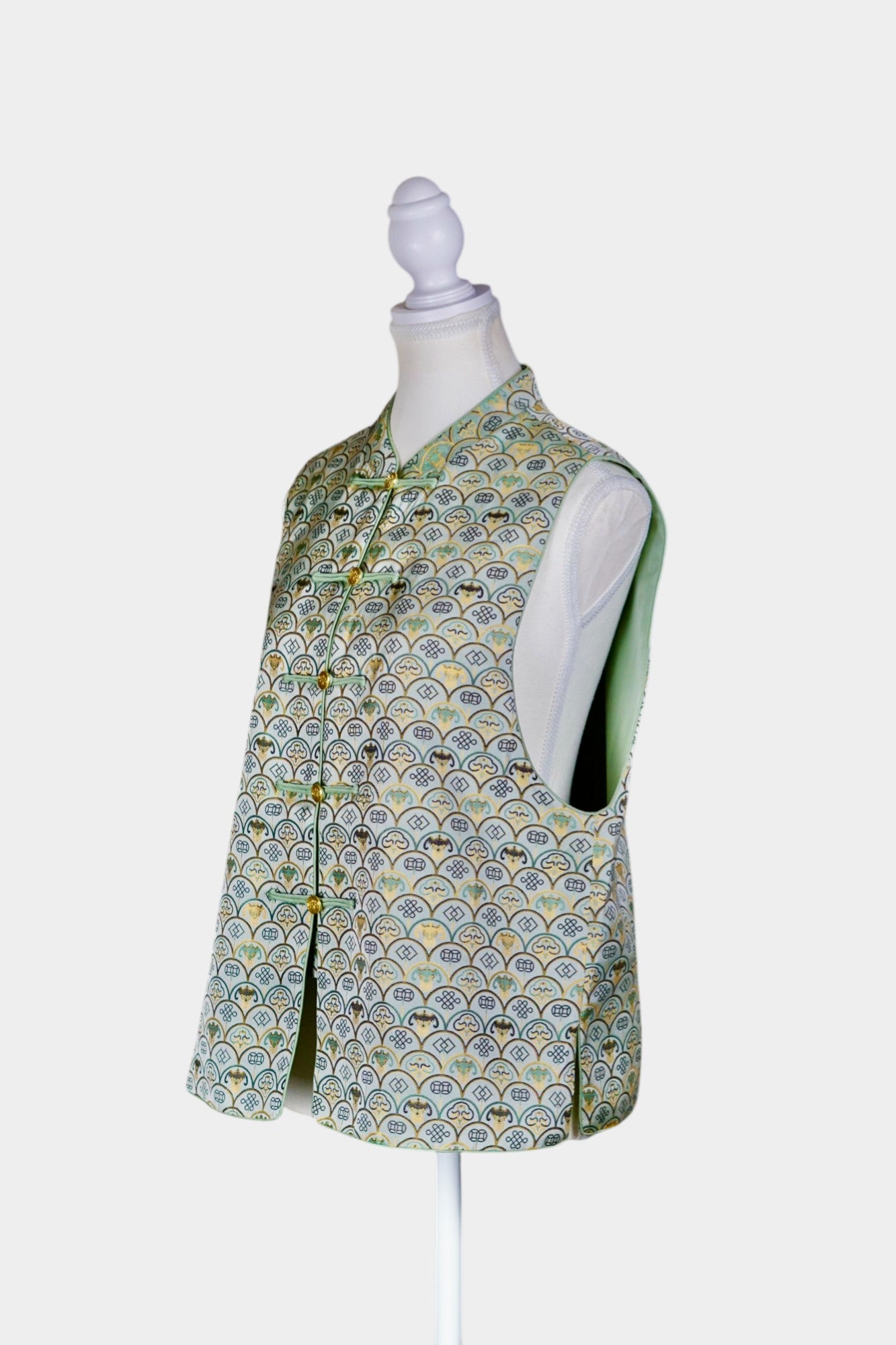 Handmade Song Dynasty Brocade Silk Vest | Geometric Floral Pattern