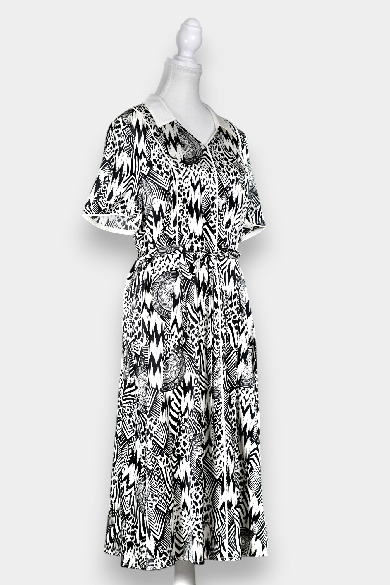 Mulberry Silk Dress | Black & White Abstract Print