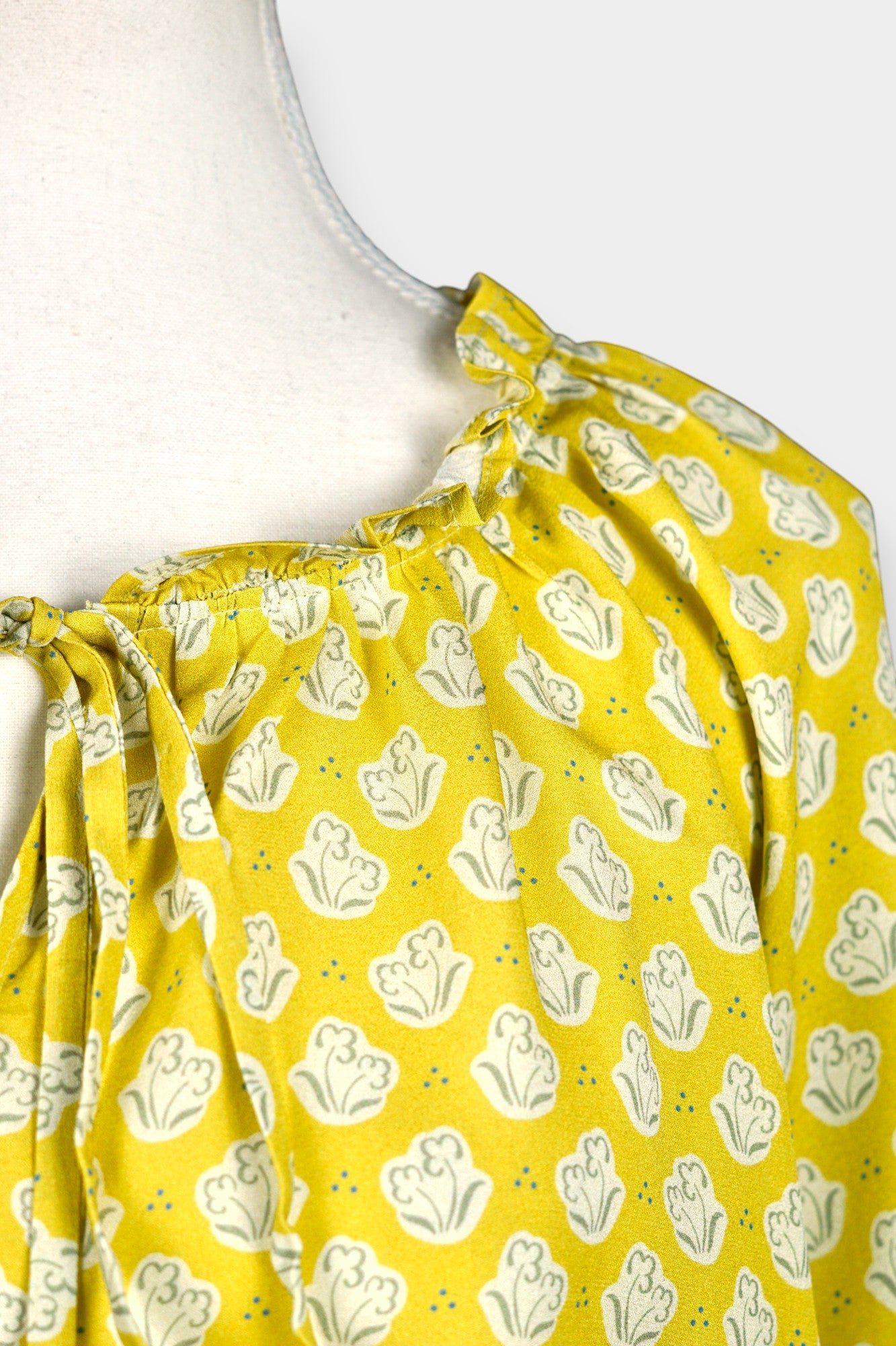Handcrafted Silk Blouse with Floral Print in Lemon Yellow