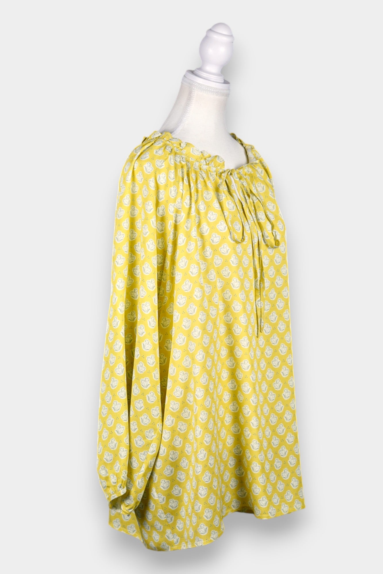 Handcrafted Silk Blouse with Floral Print in Lemon Yellow