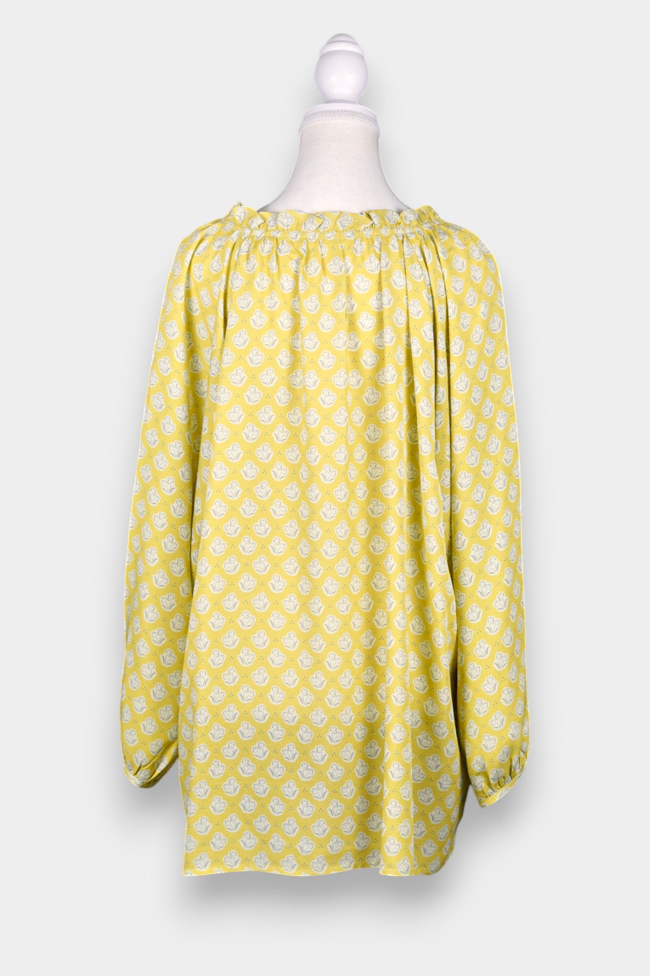 Handcrafted Silk Blouse with Floral Print in Lemon Yellow
