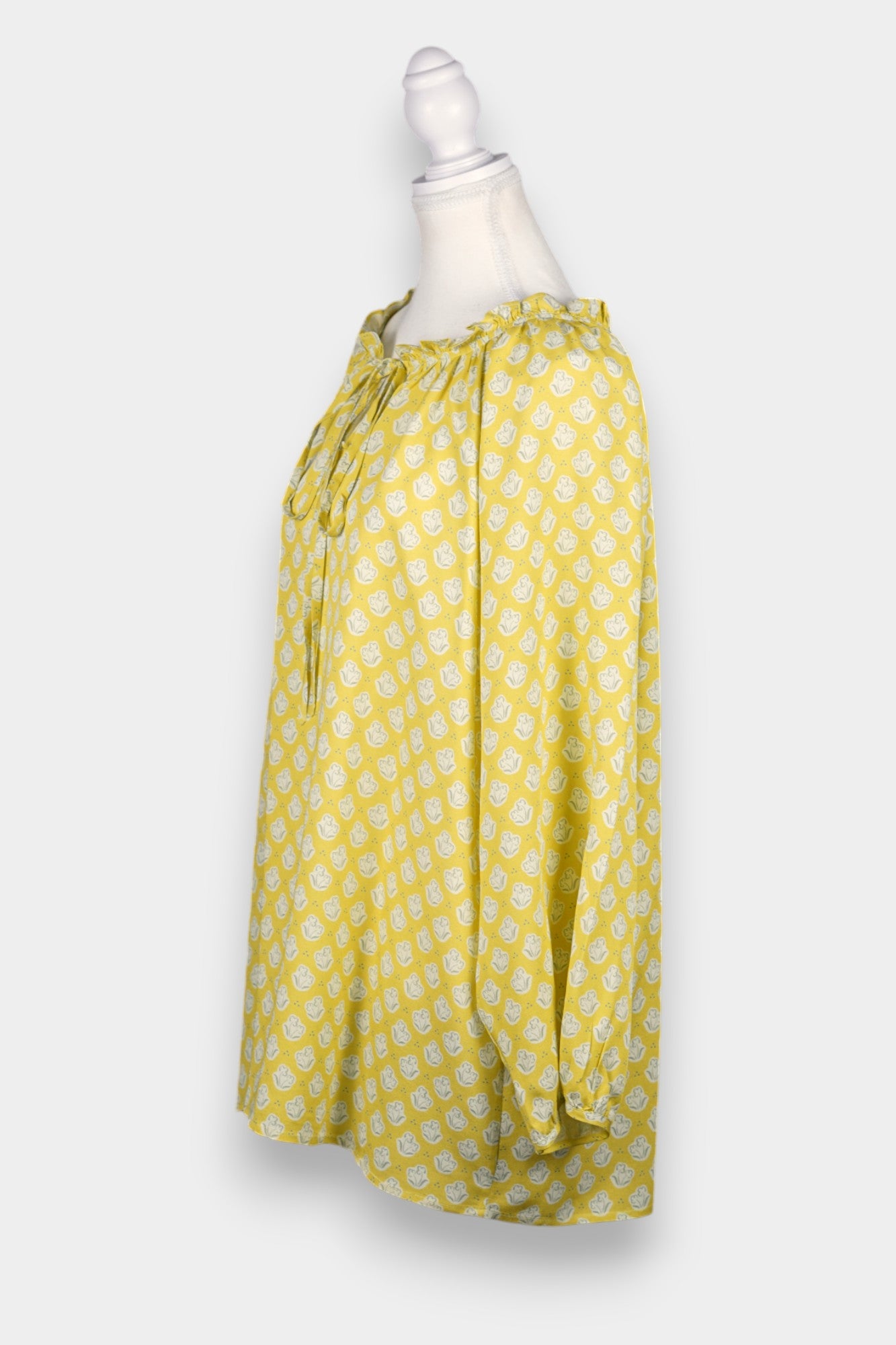 Handcrafted Silk Blouse with Floral Print in Lemon Yellow