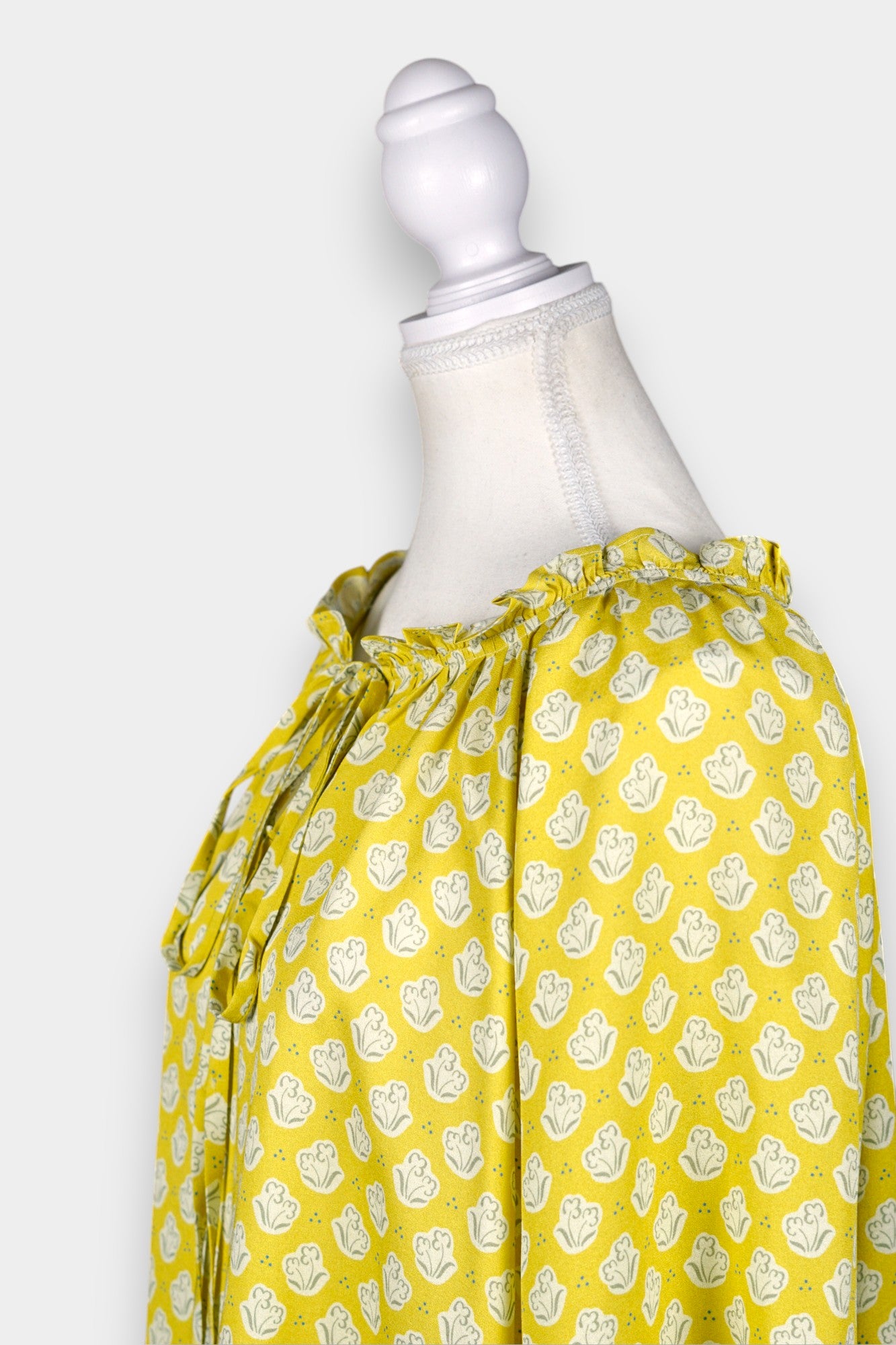 Handcrafted Silk Blouse with Floral Print in Lemon Yellow