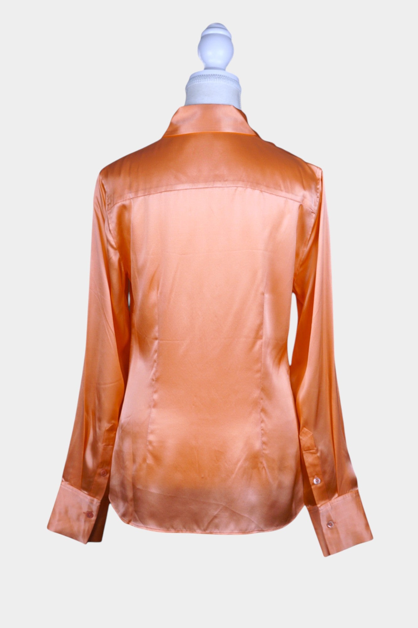 Pure Silk Satin Button-Up Blouse in Coral Pink