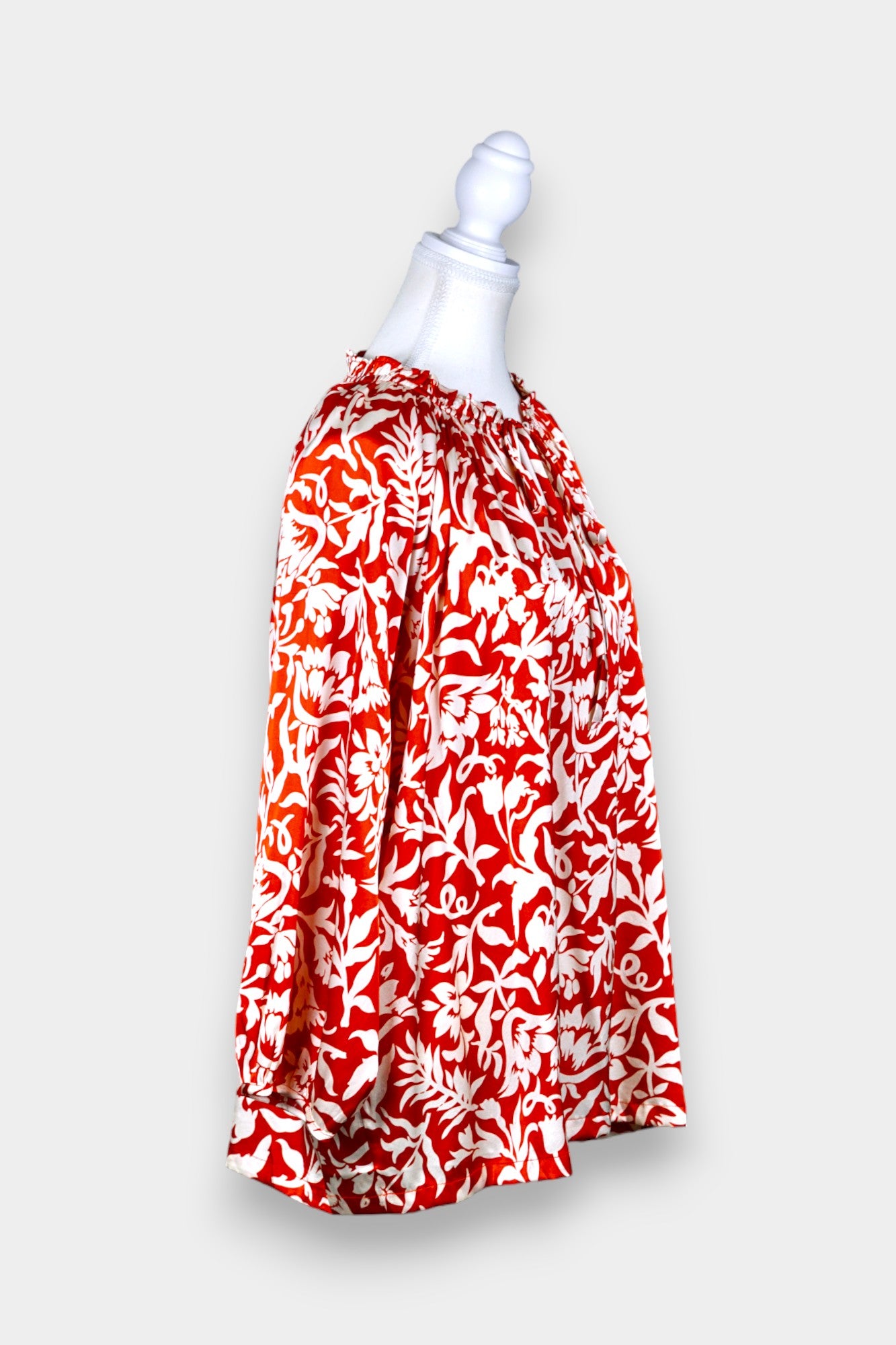 Handcrafted Silk Blouse with Floral Print | Red & White