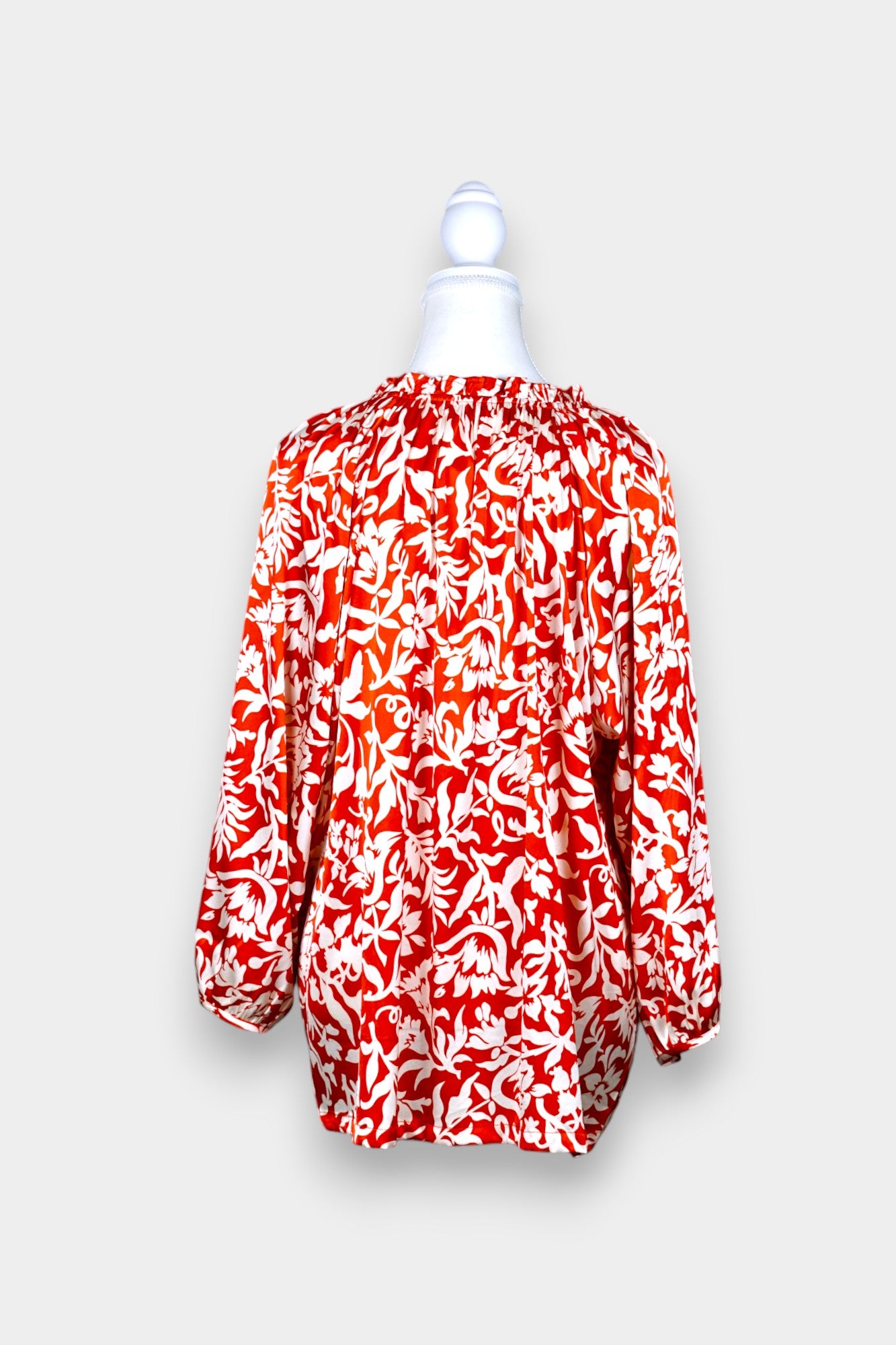 Handcrafted Silk Blouse with Floral Print | Red & White