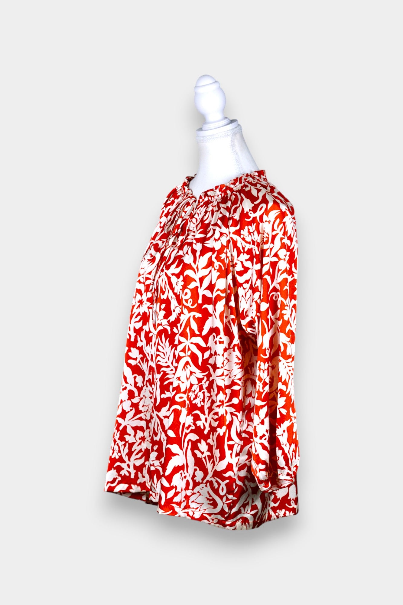 Handcrafted Silk Blouse with Floral Print | Red & White