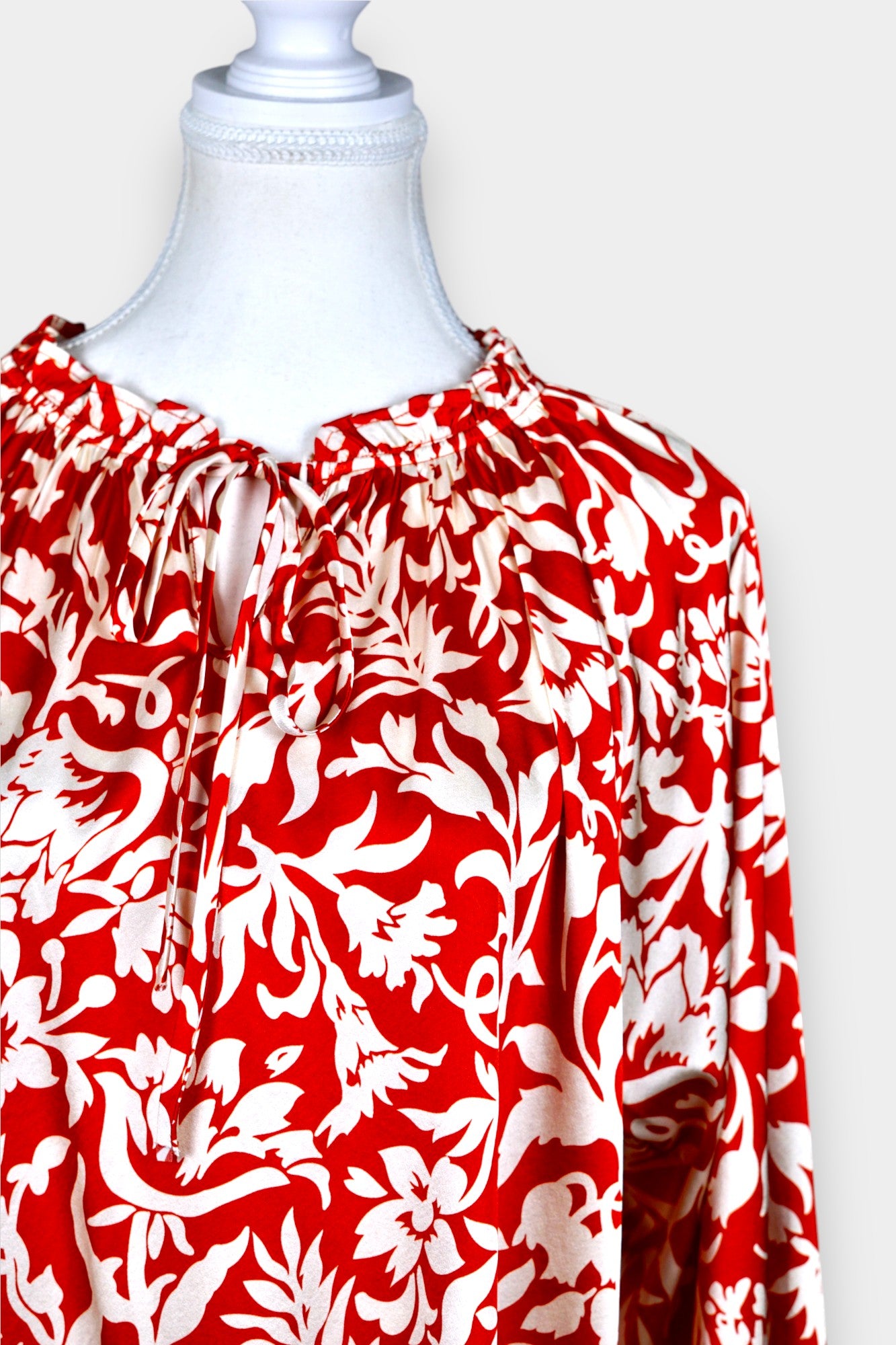 Handcrafted Silk Blouse with Floral Print | Red & White