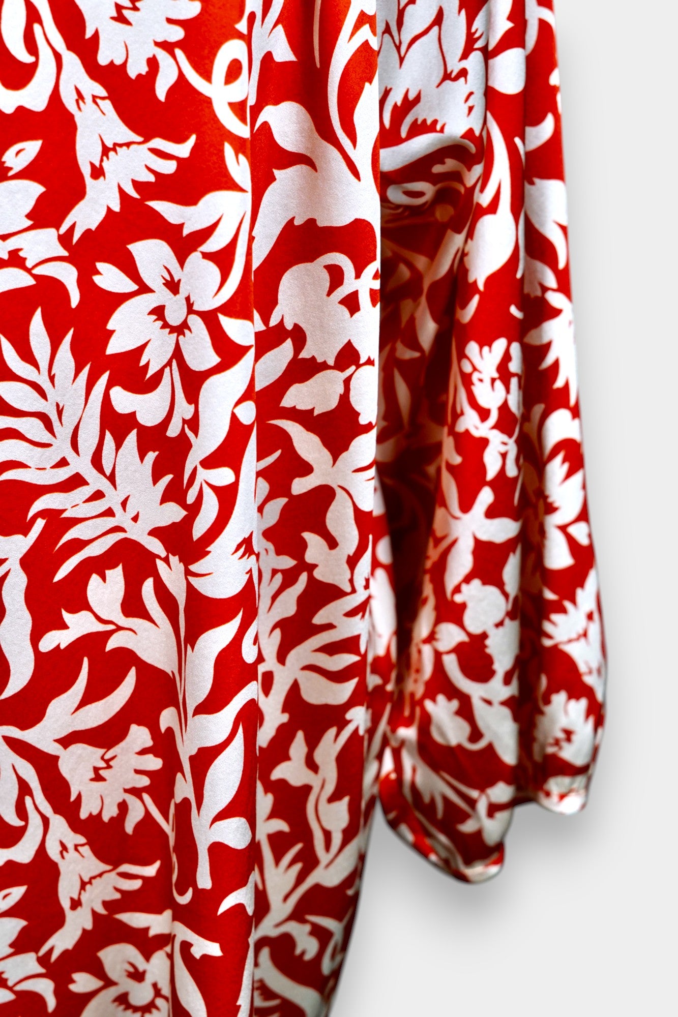 Handcrafted Silk Blouse with Floral Print | Red & White